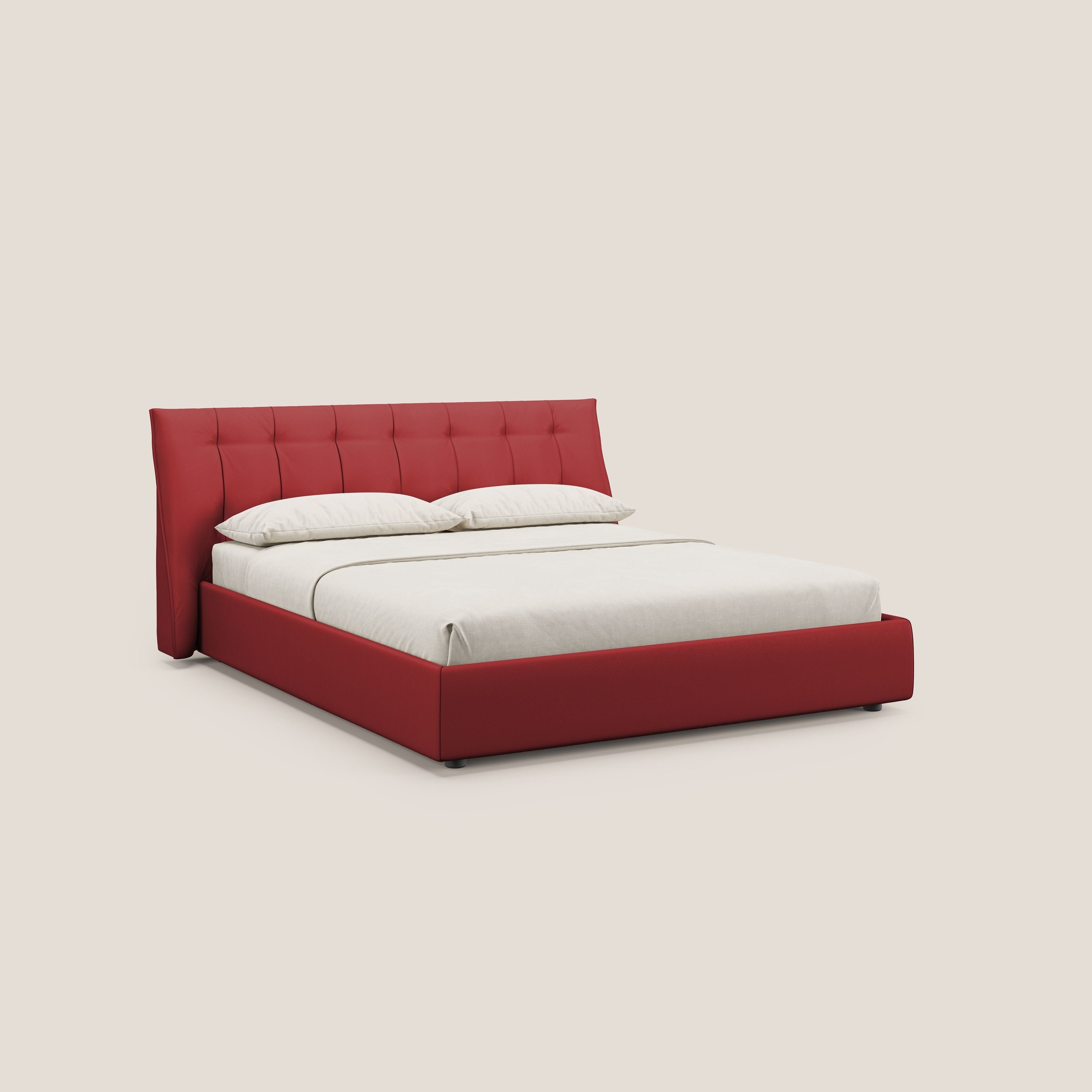 Clizia letto imbottito di design con vano contenitore in ecopelle impermeabile T04 rosso - divani.store