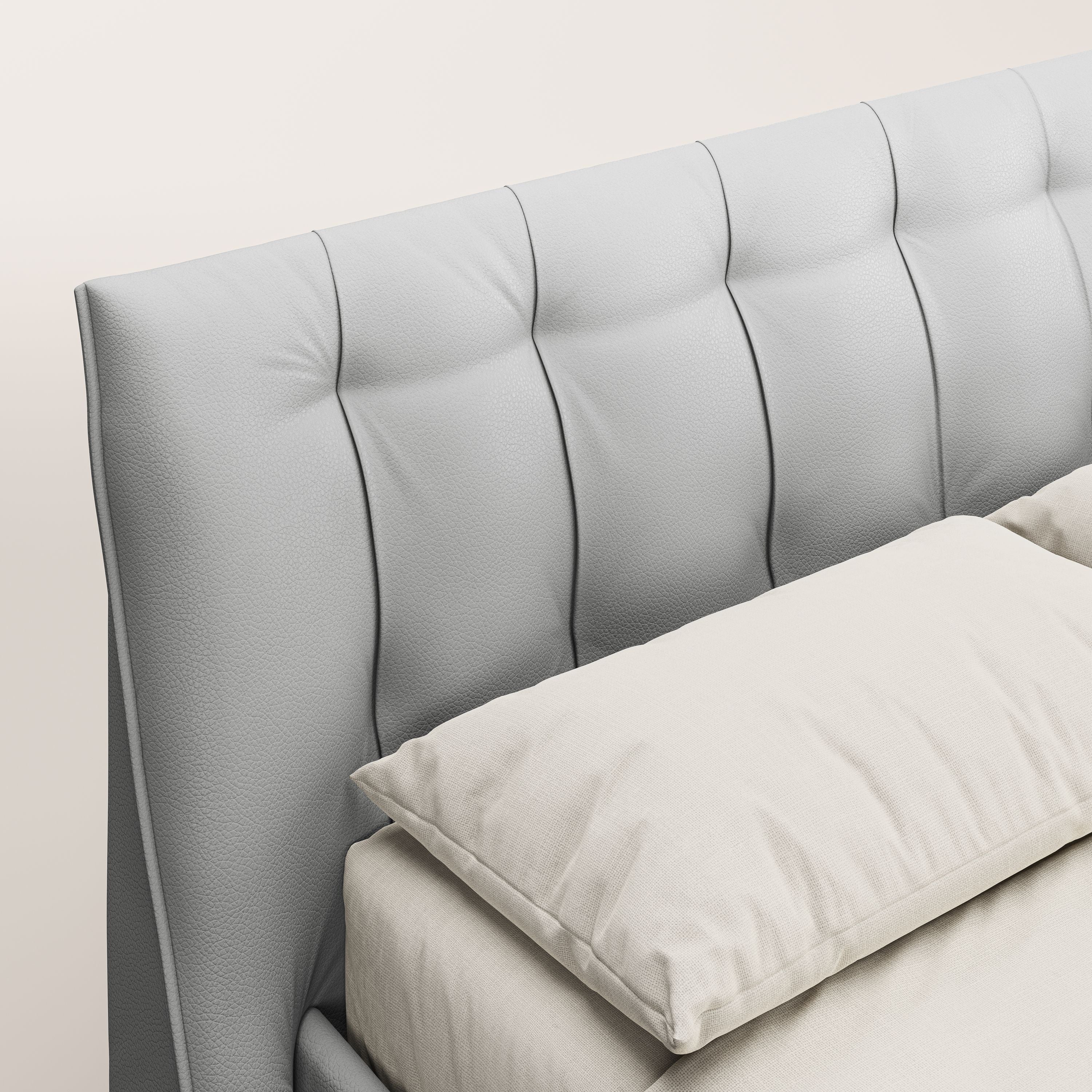 Clizia letto imbottito di design con vano contenitore in ecopelle impermeabile T04 grigio chiaro - divani.store