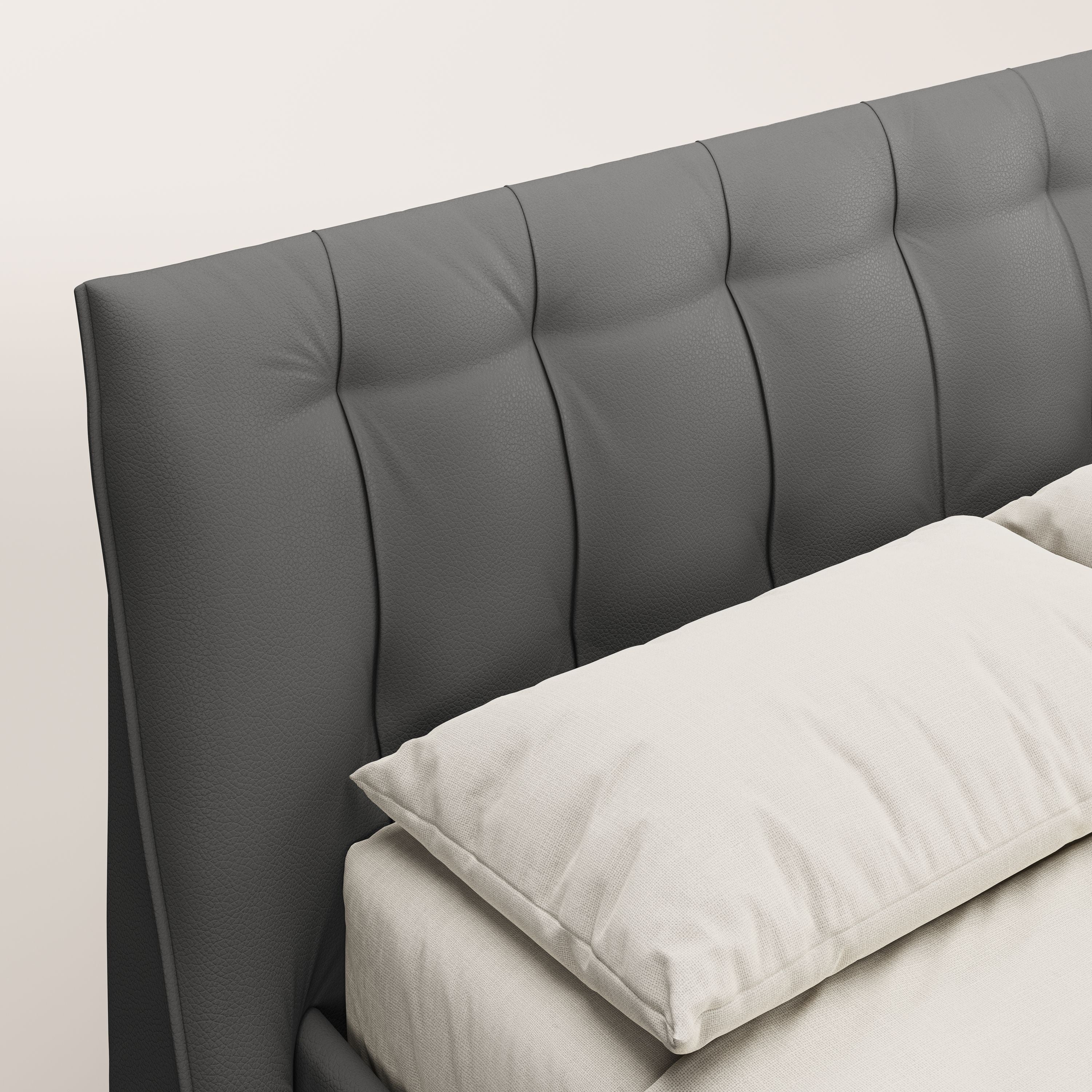 Clizia letto imbottito di design con vano contenitore in ecopelle impermeabile T04 antracite - divani.store