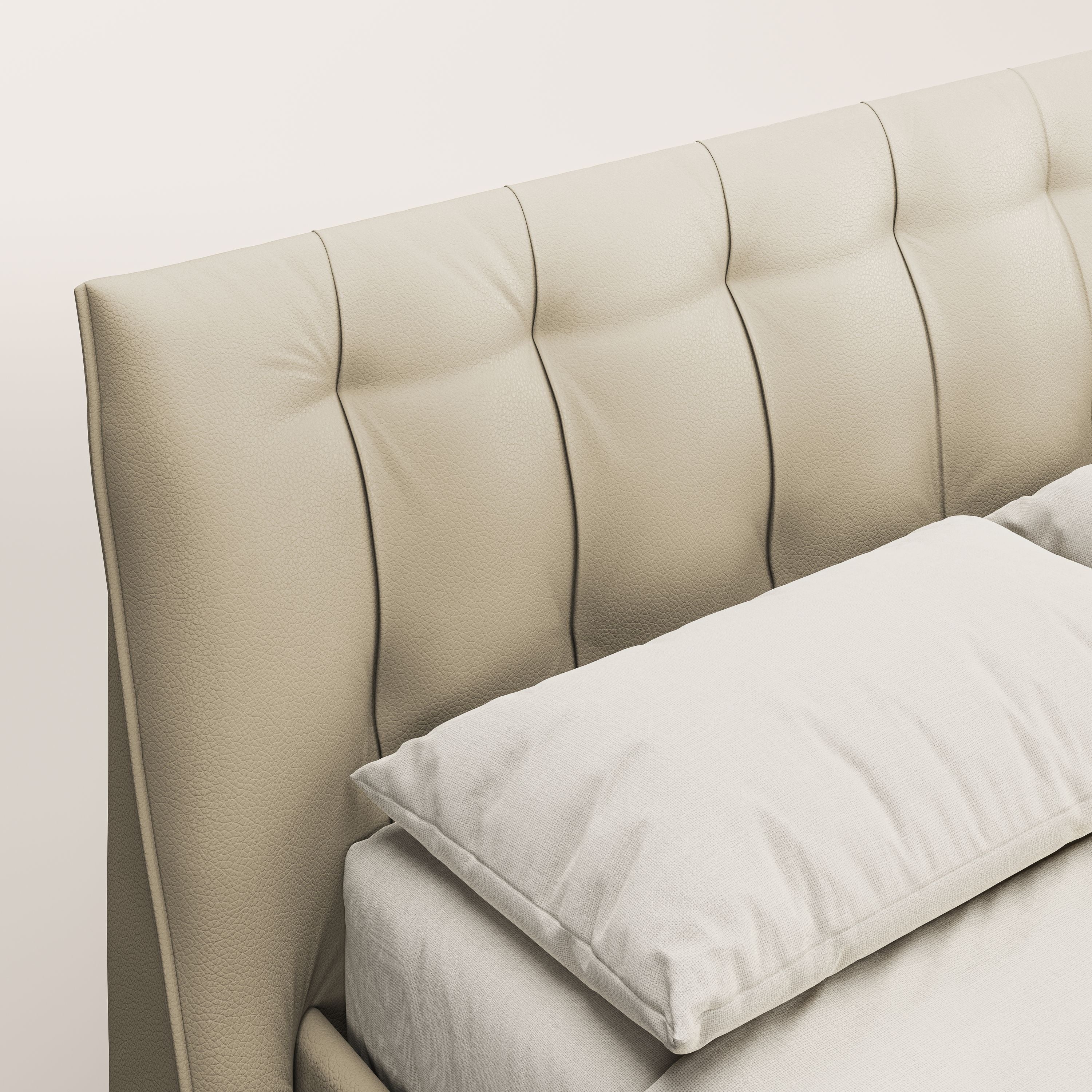 Clizia letto imbottito di design con vano contenitore in ecopelle impermeabile T04 panna - divani.store