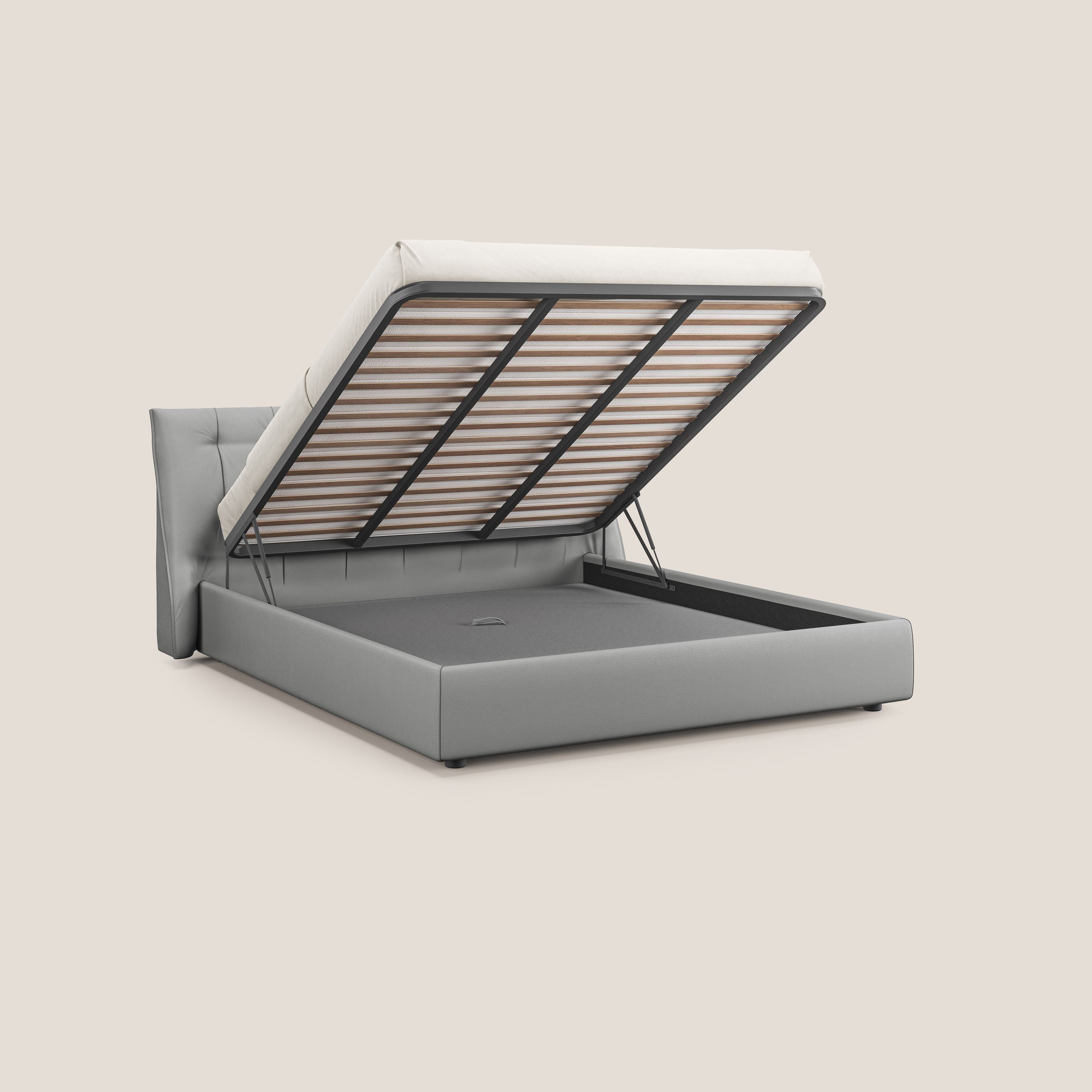 Clizia letto imbottito di design con vano contenitore in ecopelle impermeabile T04 grigio chiaro - divani.store