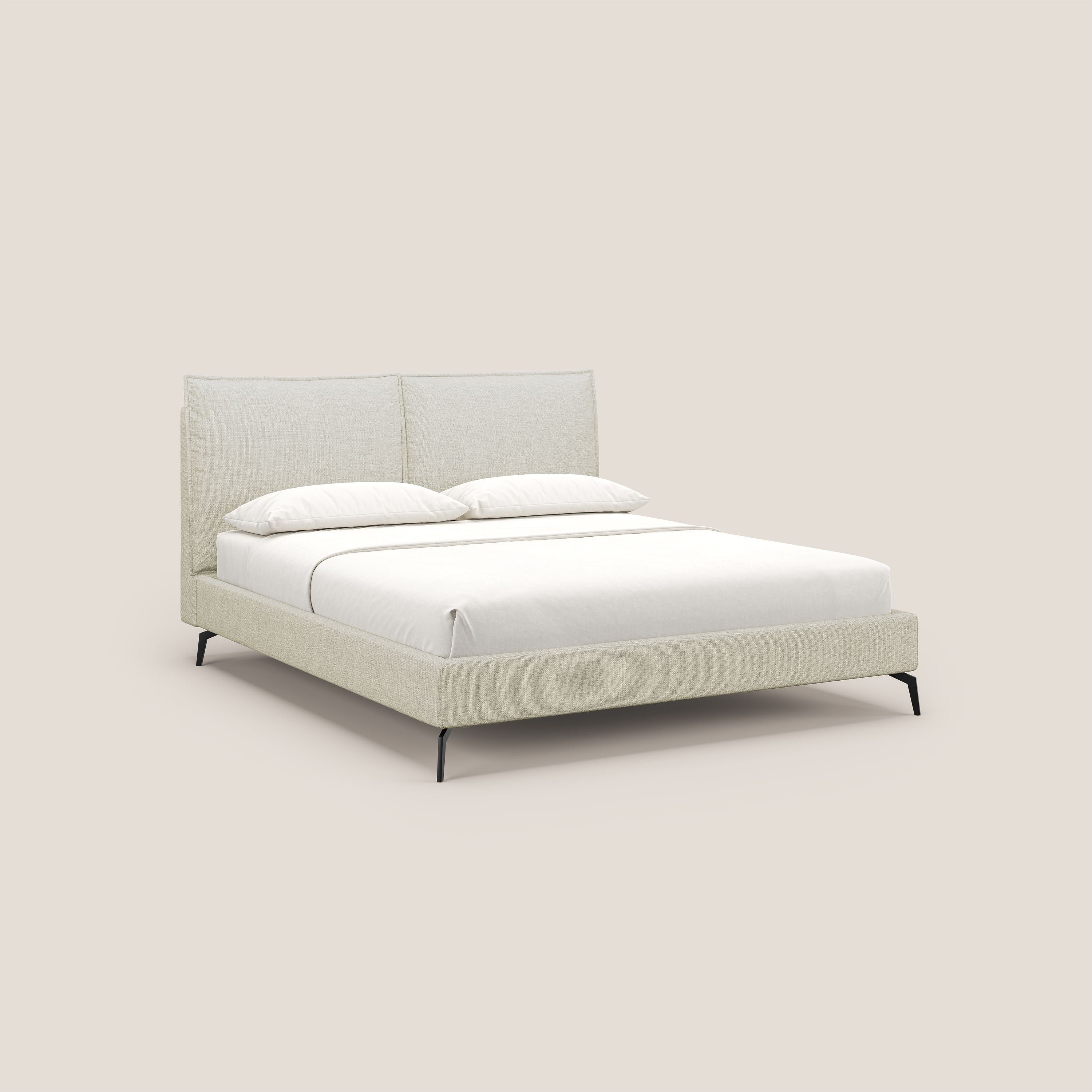 Cloe letto imbottito con piedi in metallo sfoderabile in tessuto fiammato impermeabile T06 panna - divani.store