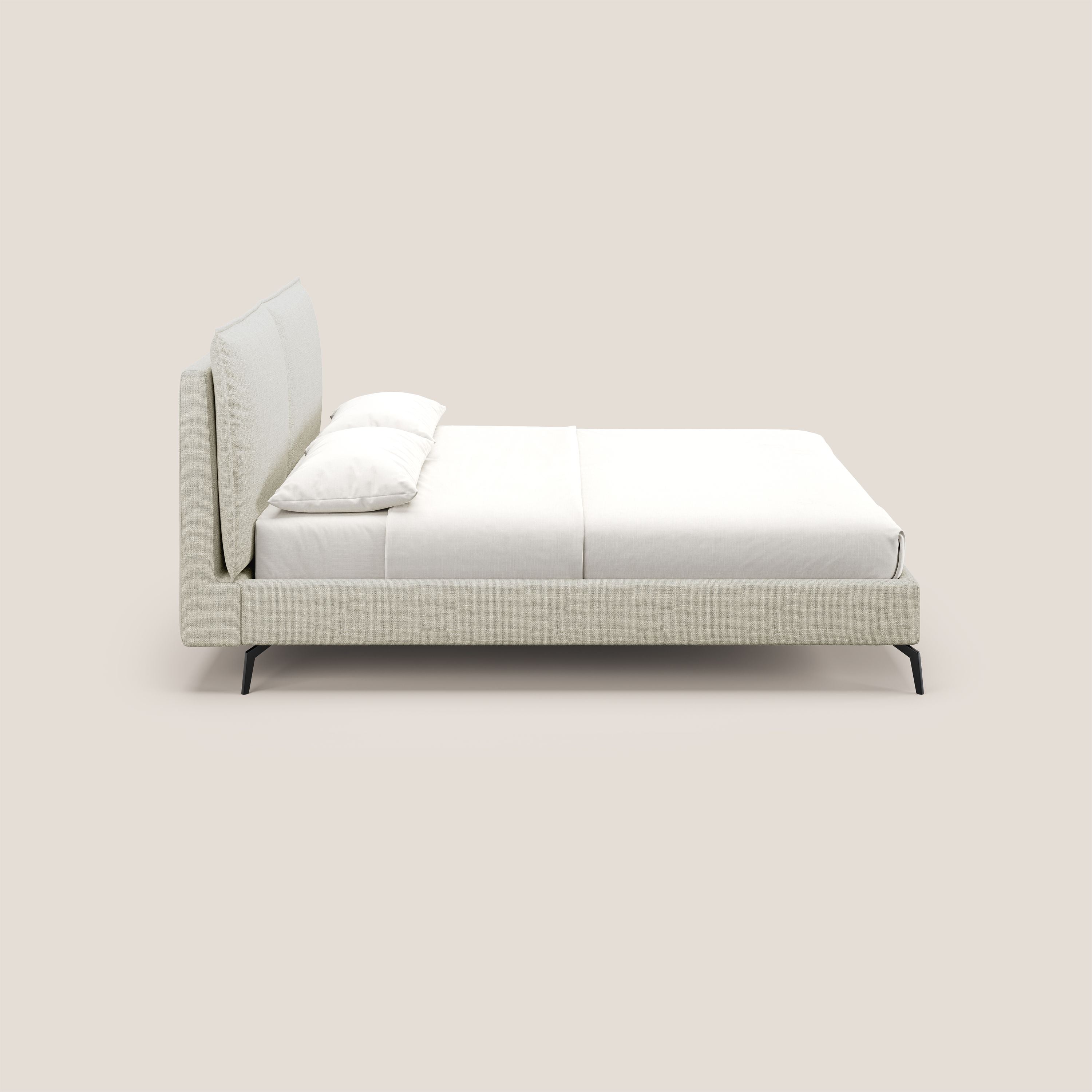 Cloe letto imbottito con piedi in metallo sfoderabile in tessuto fiammato impermeabile T06 panna - divani.store