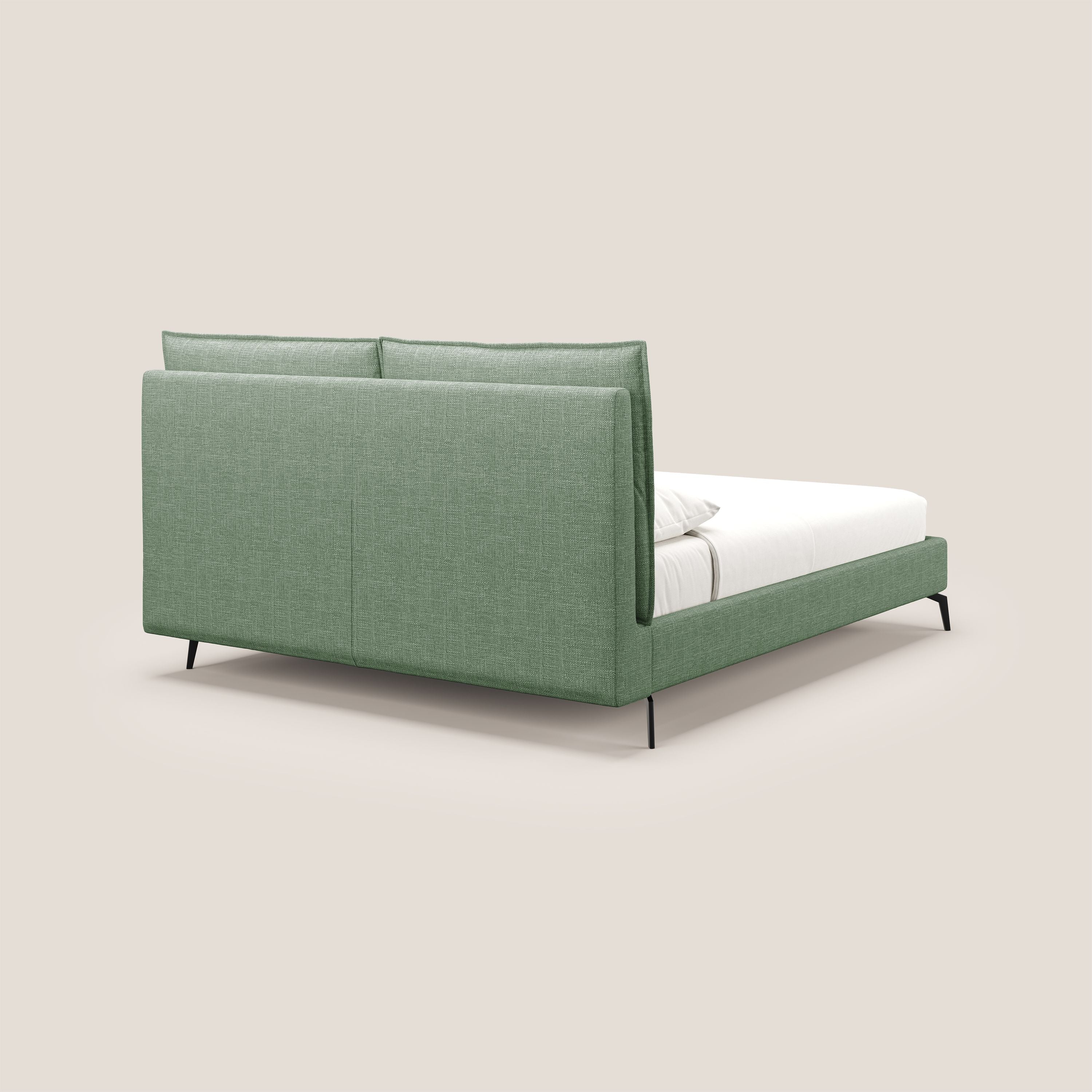 Cloe letto imbottito con piedi in metallo sfoderabile in tessuto fiammato impermeabile T06 verde - divani.store
