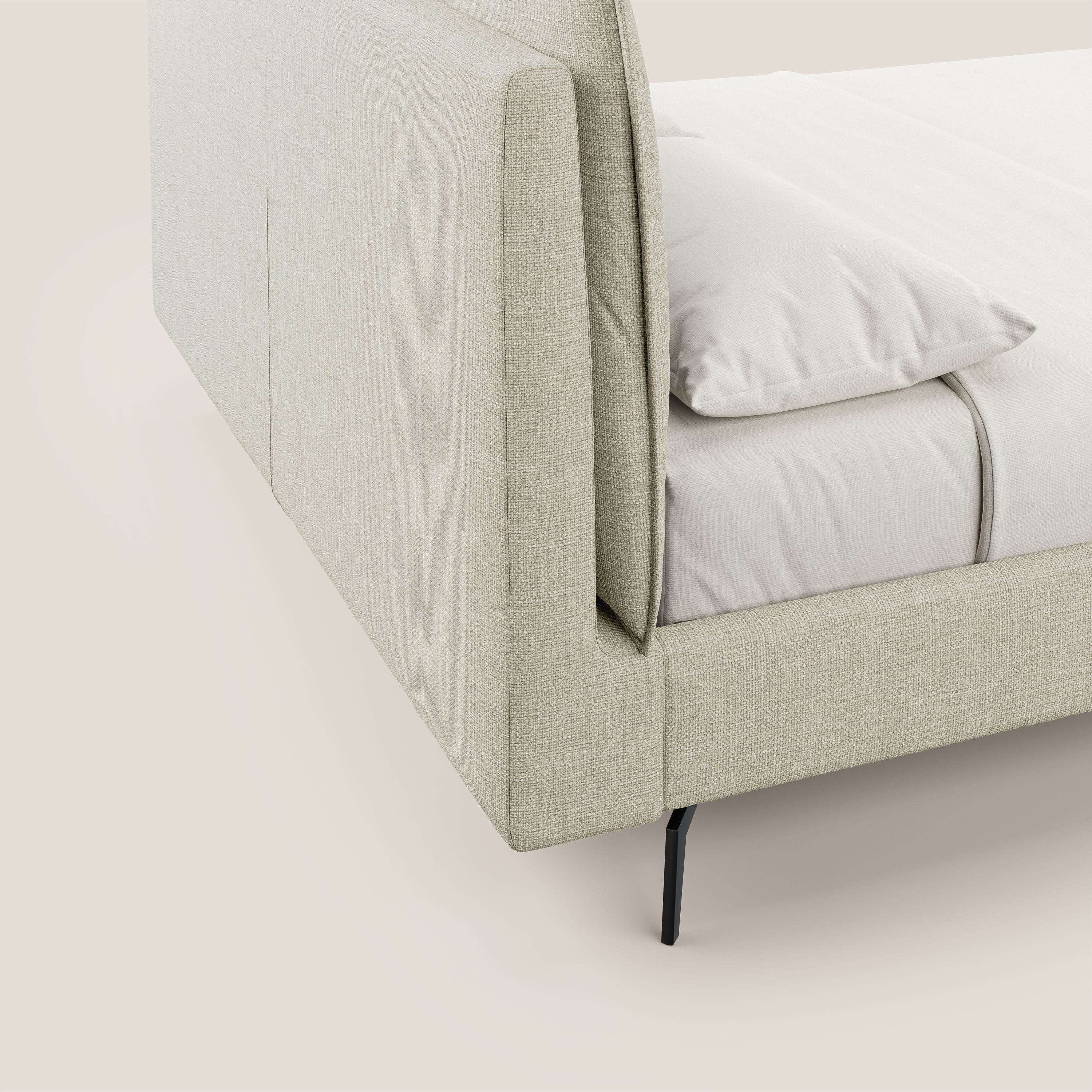 Cloe letto imbottito con piedi in metallo sfoderabile in tessuto fiammato impermeabile T06 panna - divani.store