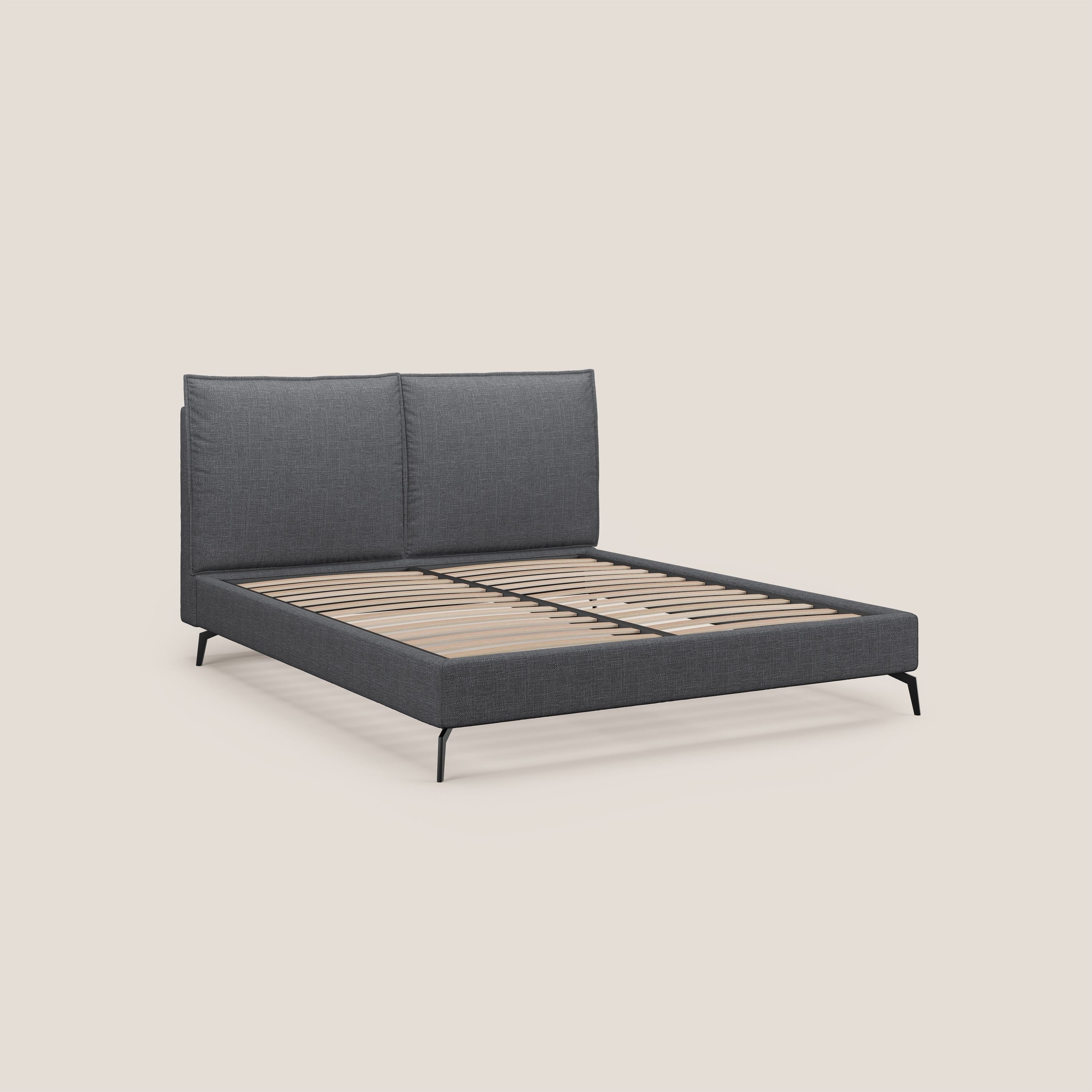 Cloe letto imbottito con piedi in metallo sfoderabile in tessuto fiammato impermeabile T06 antracite - divani.store