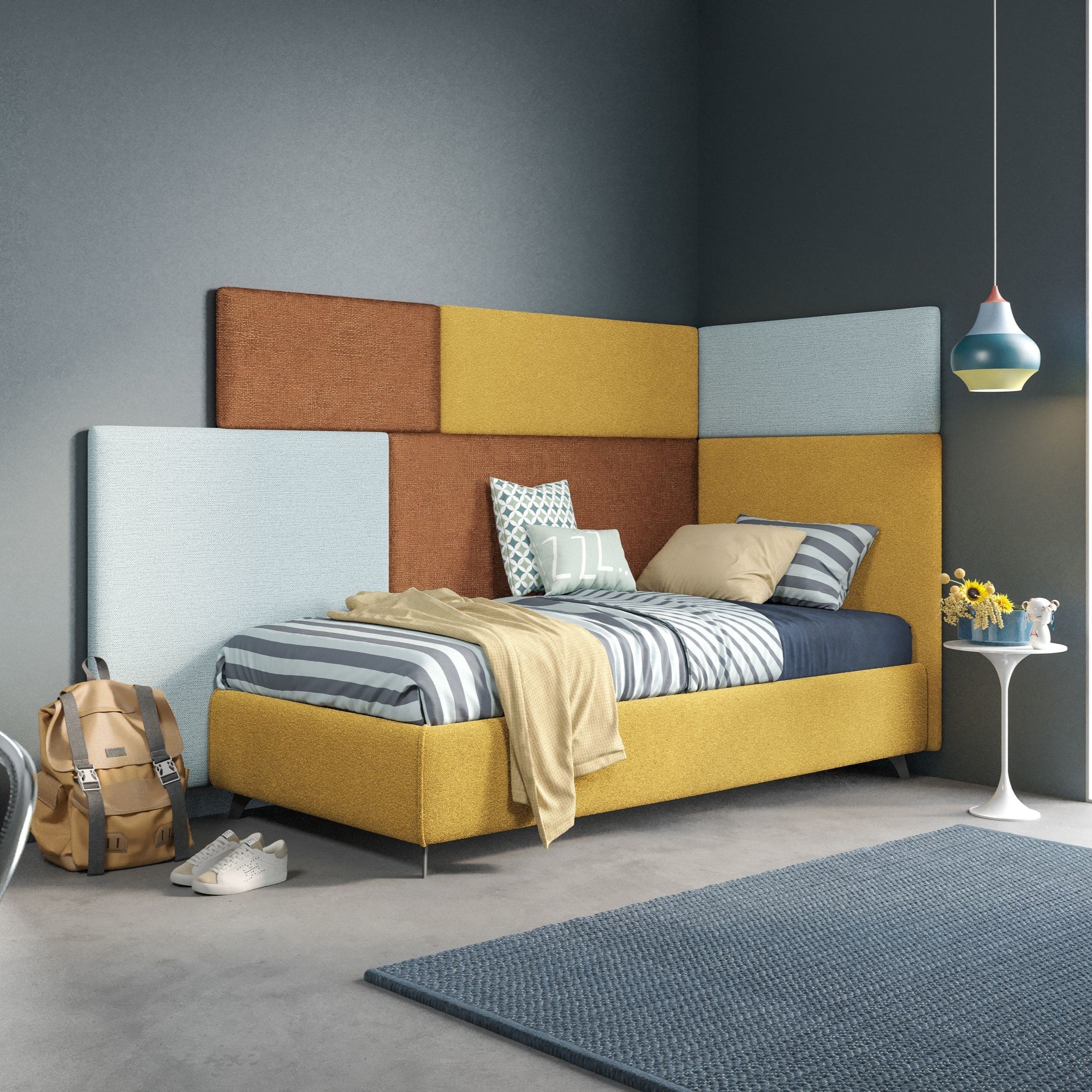 Testata pannello a muro piccola di varie dimensioni in morbido tessuto impermeabile T10 bordeaux - divani.store