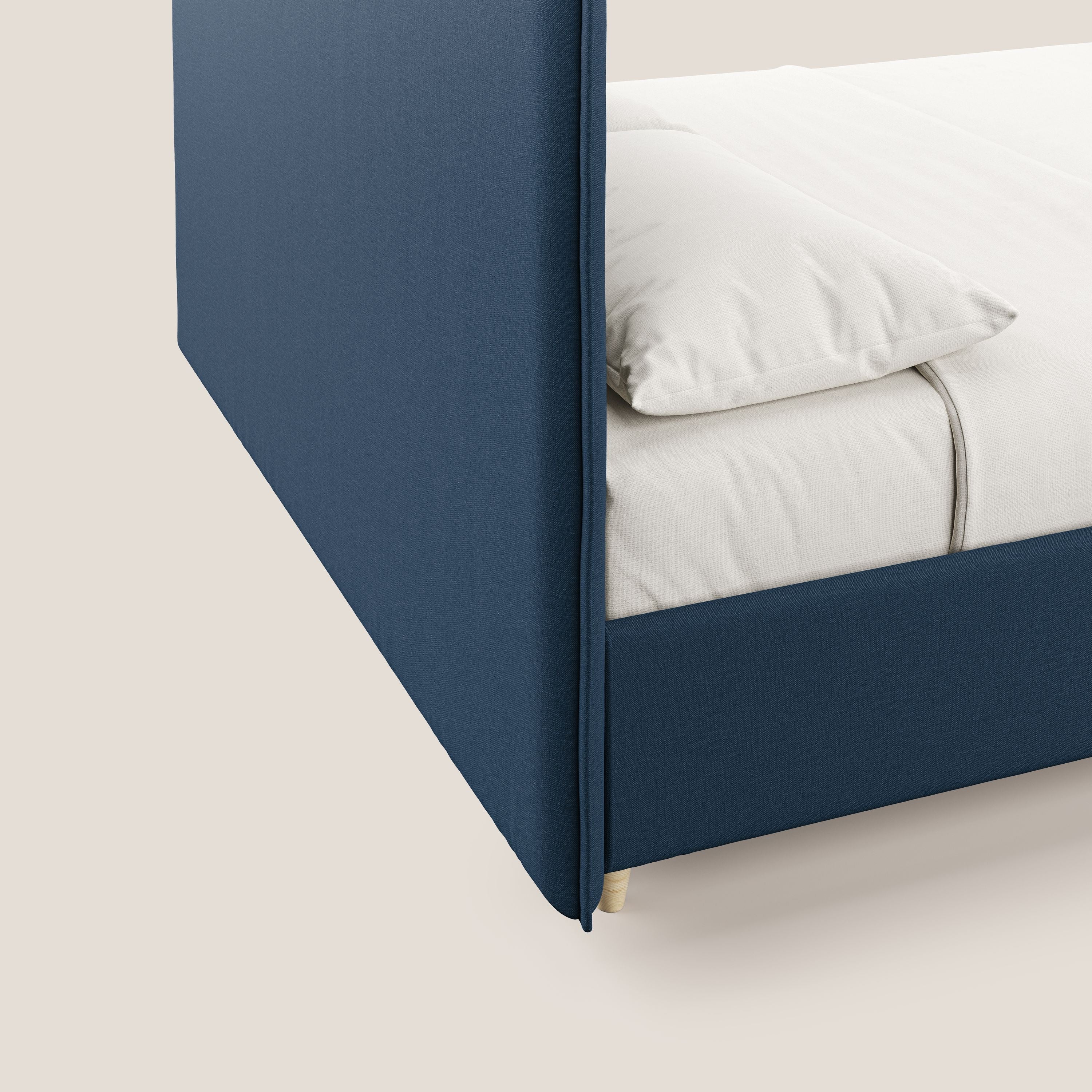 Costanza letto contenitore e sfoderabile in tessuto misto cotone impermeabile T13 blu - divani.store