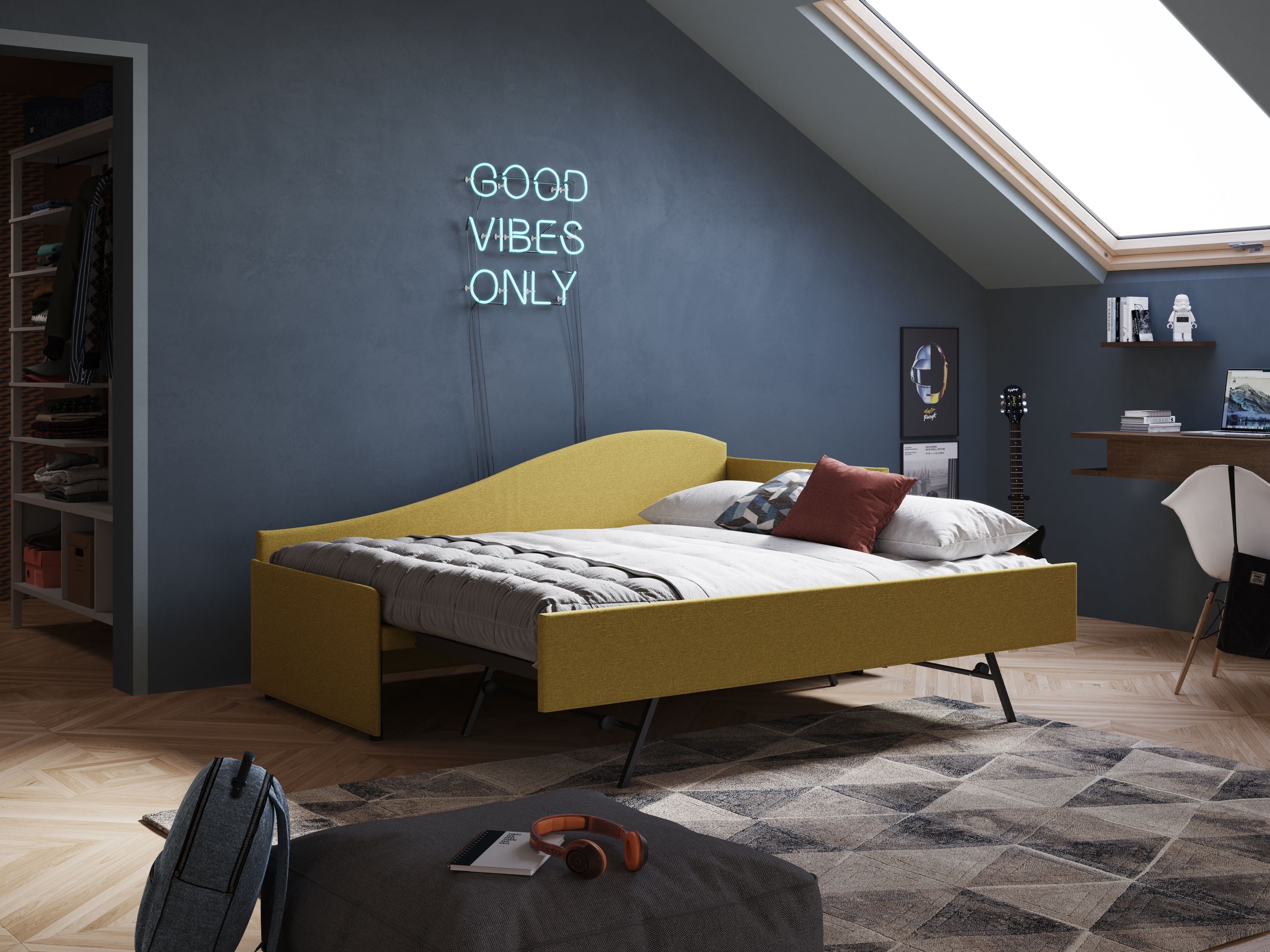 Nolo Divano duplex con doppio letto in tessuto simil cotone impermeabile T13 giallo - divani.store