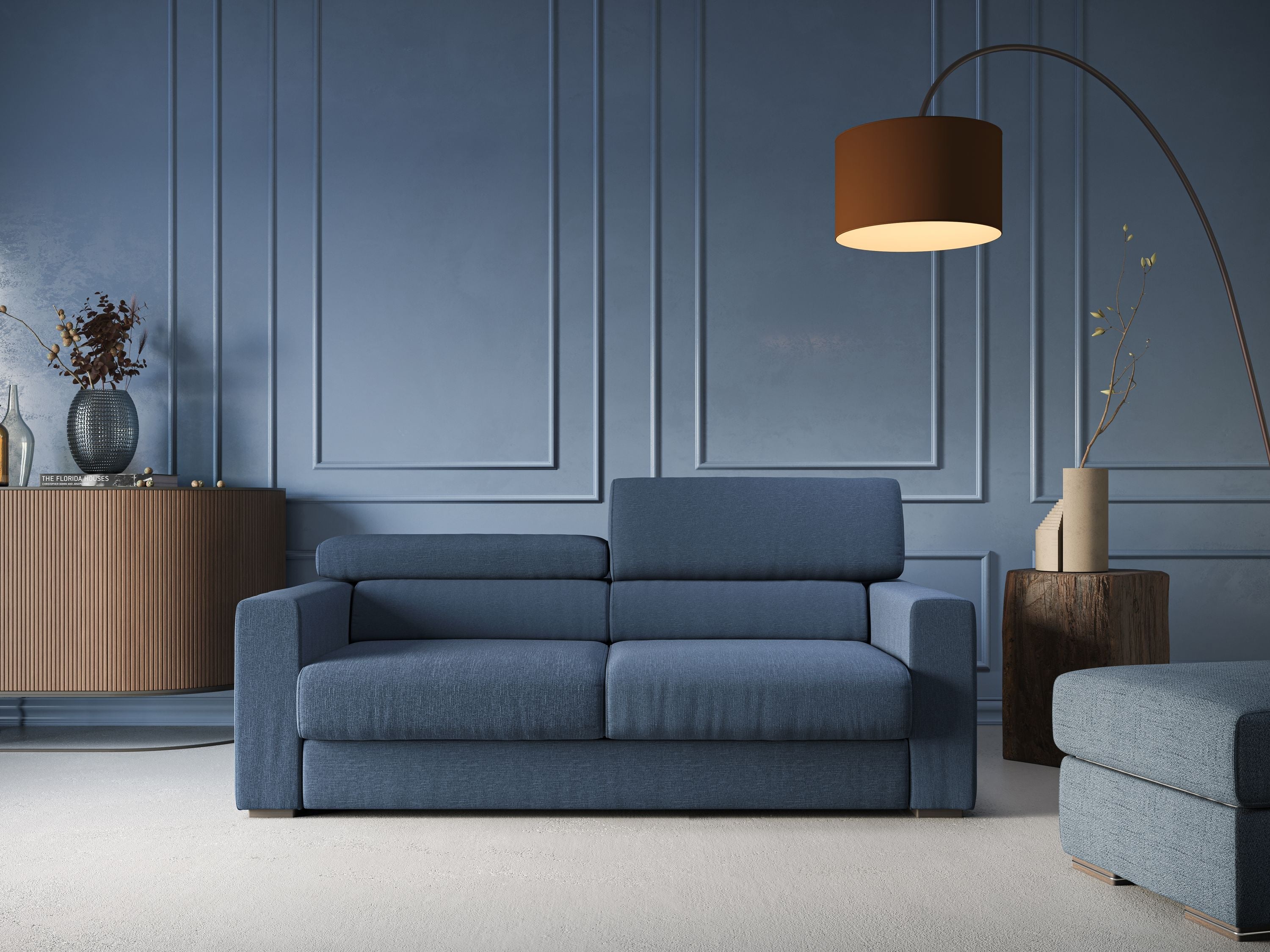 Dylan divano allungabile con pouf estraibile poggiapiedi in tessuto simil cotone impermeabile T13 marrone - divani.store