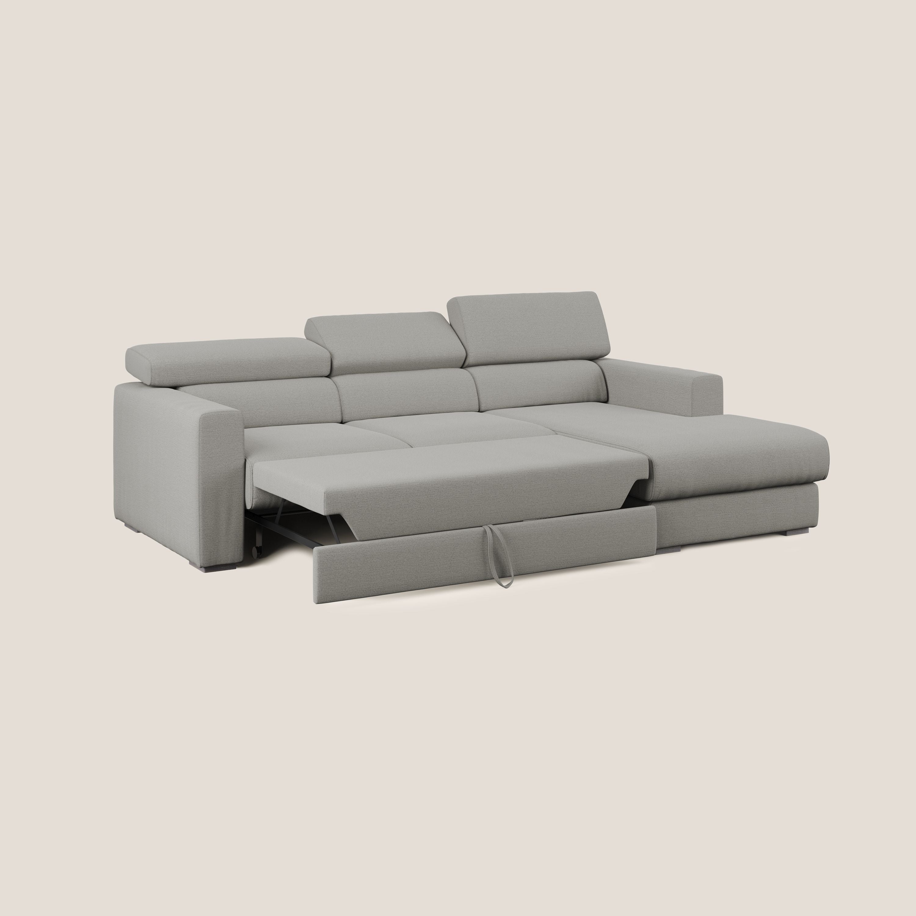 Dylan divano angolare con estraibile a cassettone in tessuto fiammato simil cotone impermeabile T19 beige - divani.store