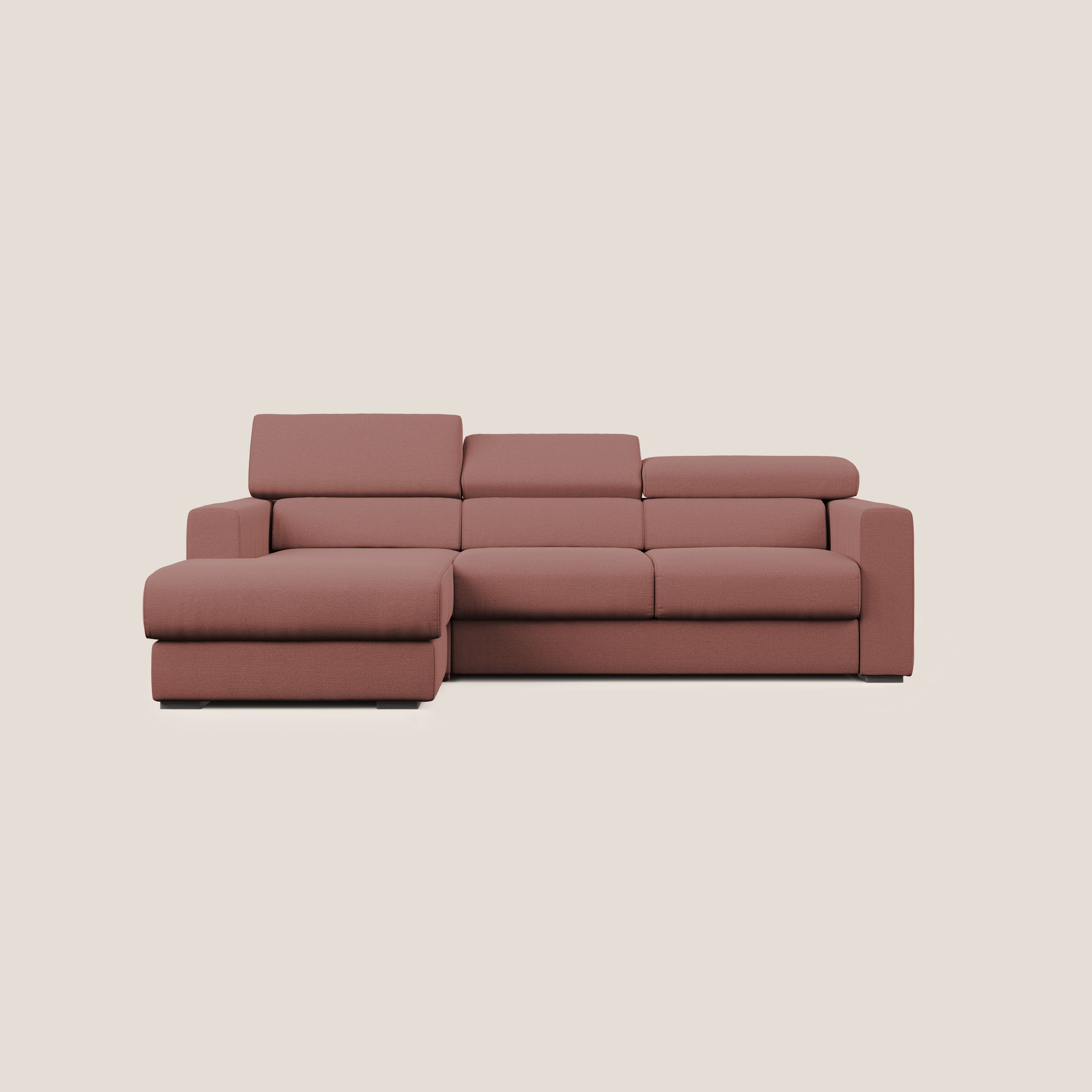 Dylan divano angolare con estraibile a cassettone in tessuto fiammato simil cotone impermeabile T19 salmone - divani.store