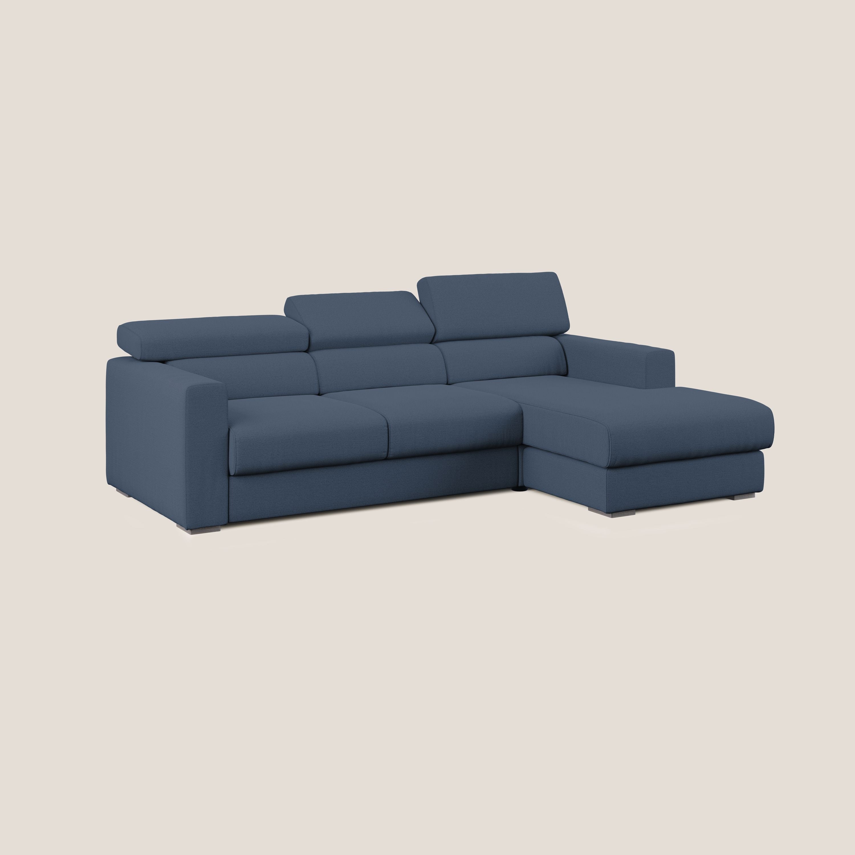 Dylan divano angolare con estraibile a cassettone in tessuto fiammato simil cotone impermeabile T19 blu - divani.store