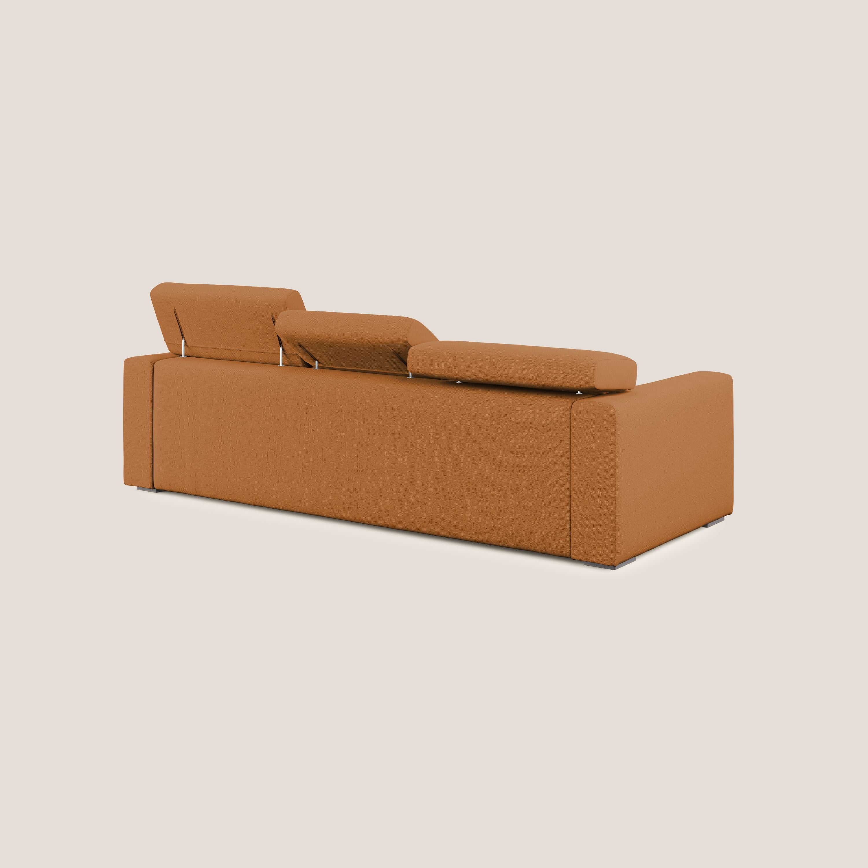 Dylan divano angolare con estraibile a cassettone in tessuto fiammato simil cotone impermeabile T19 arancio - divani.store