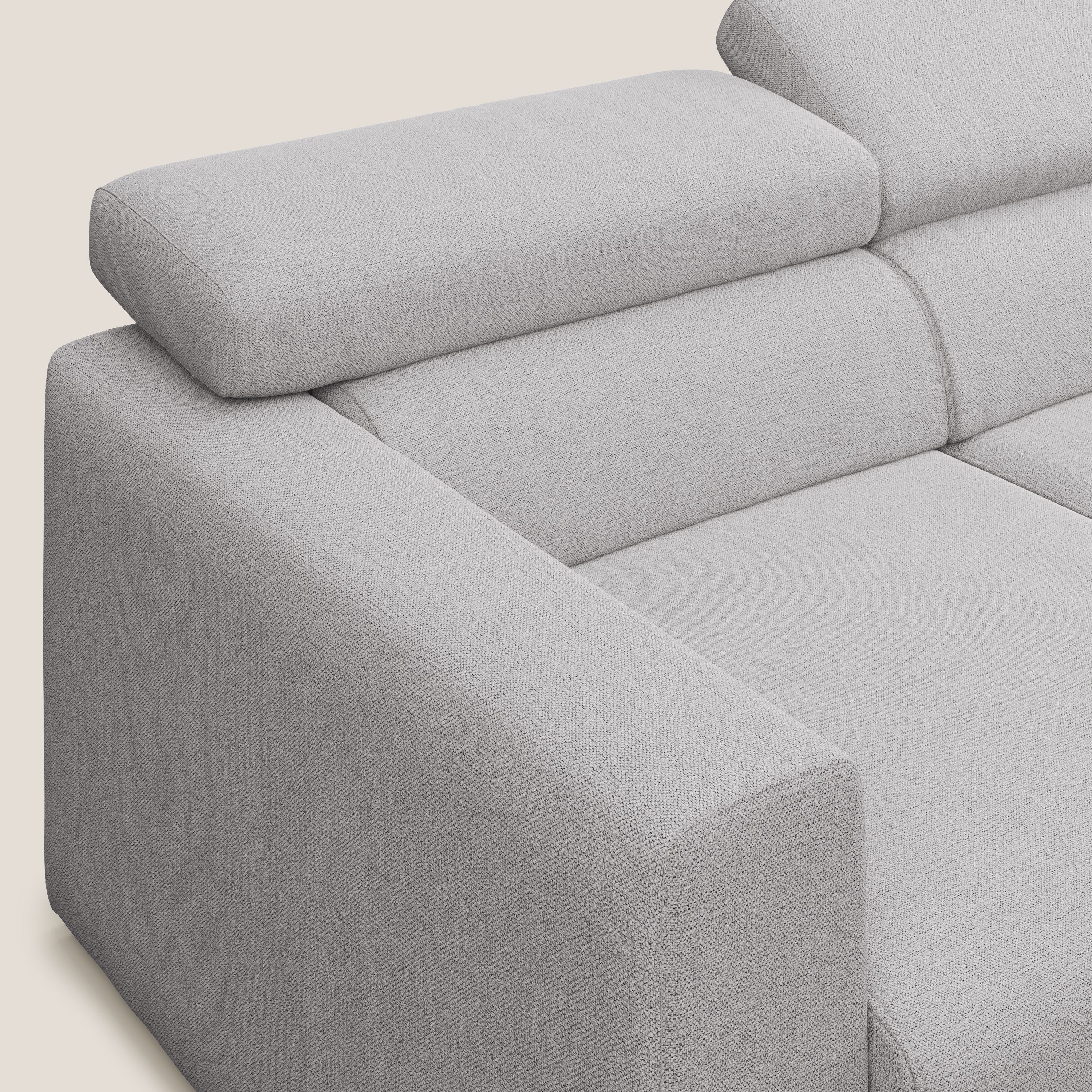 Dylan divano angolare con estraibile a cassettone in tessuto fiammato simil cotone impermeabile T19 grigio - divani.store