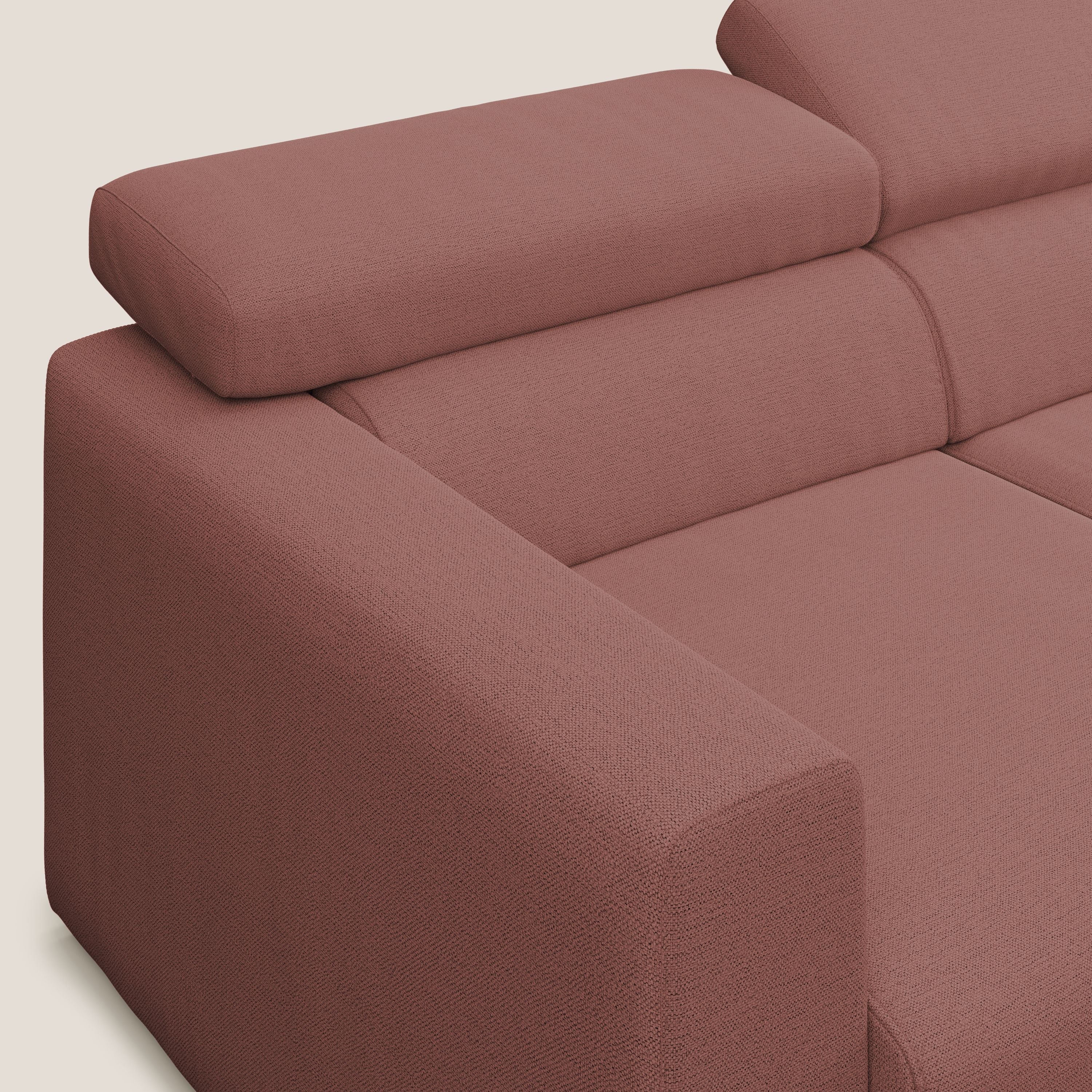 Dylan divano angolare con estraibile a cassettone in tessuto fiammato simil cotone impermeabile T19 salmone - divani.store