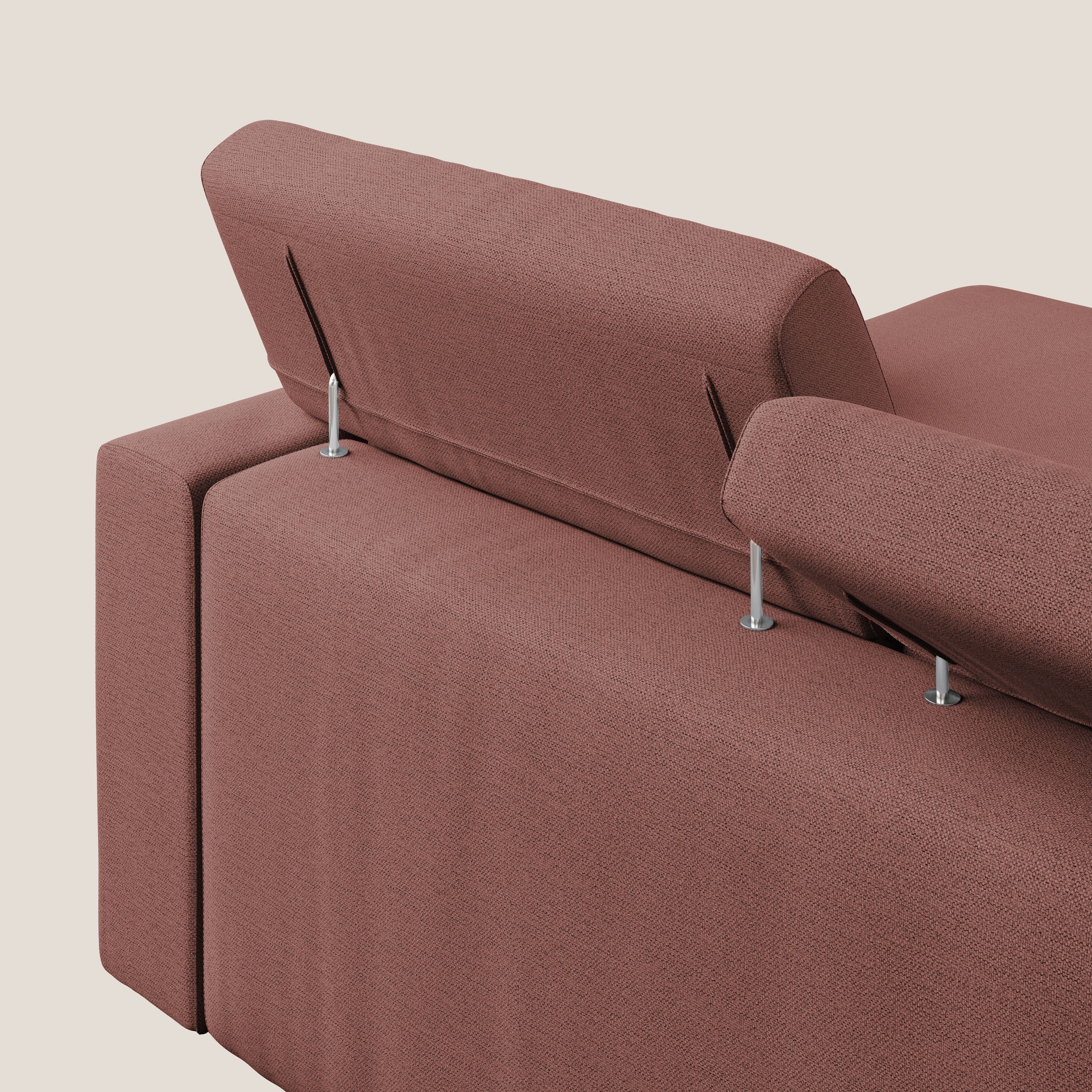 Dylan divano angolare con estraibile a cassettone in tessuto fiammato simil cotone impermeabile T19 salmone - divani.store