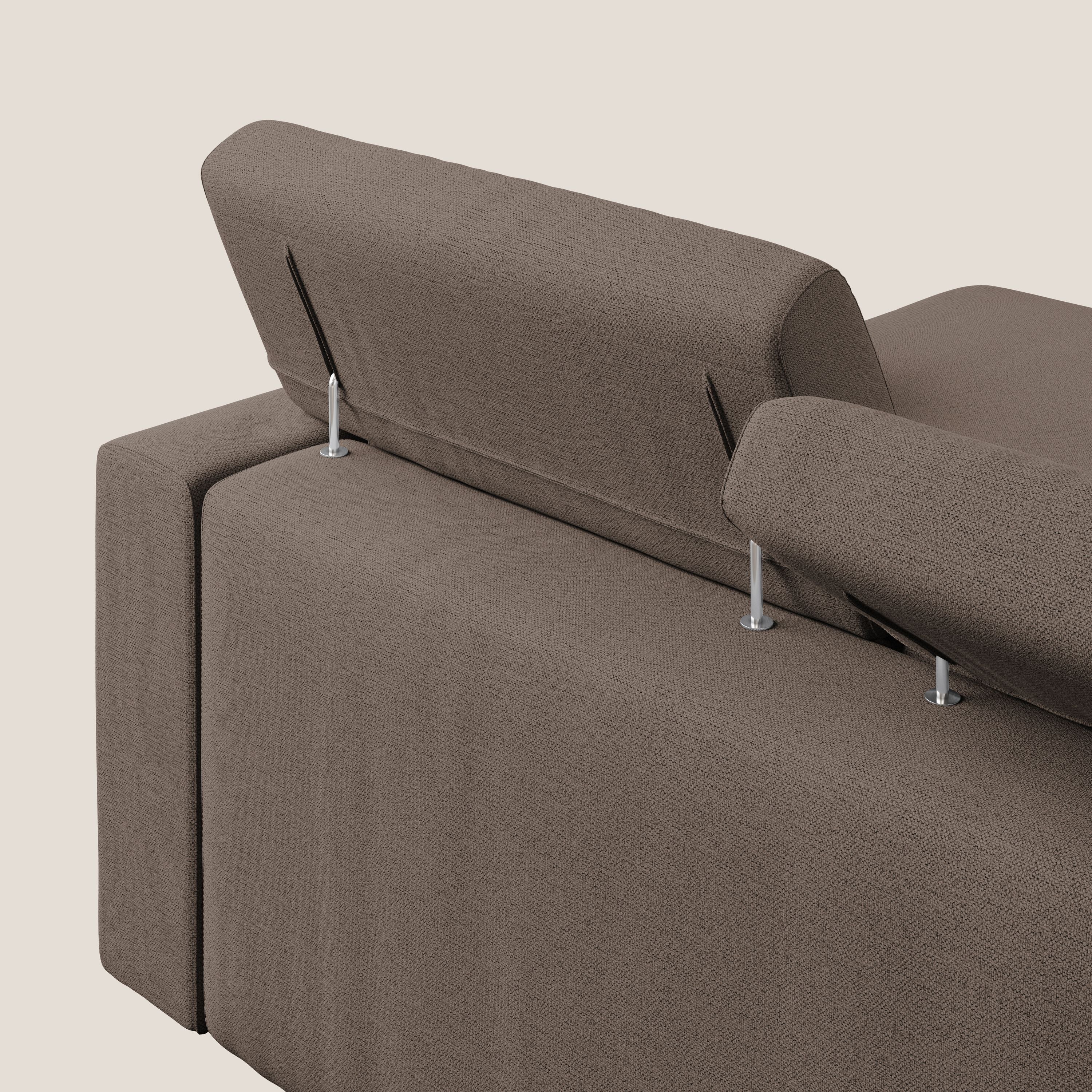 Dylan divano angolare con estraibile a cassettone in tessuto fiammato simil cotone impermeabile T19 marrone - divani.store