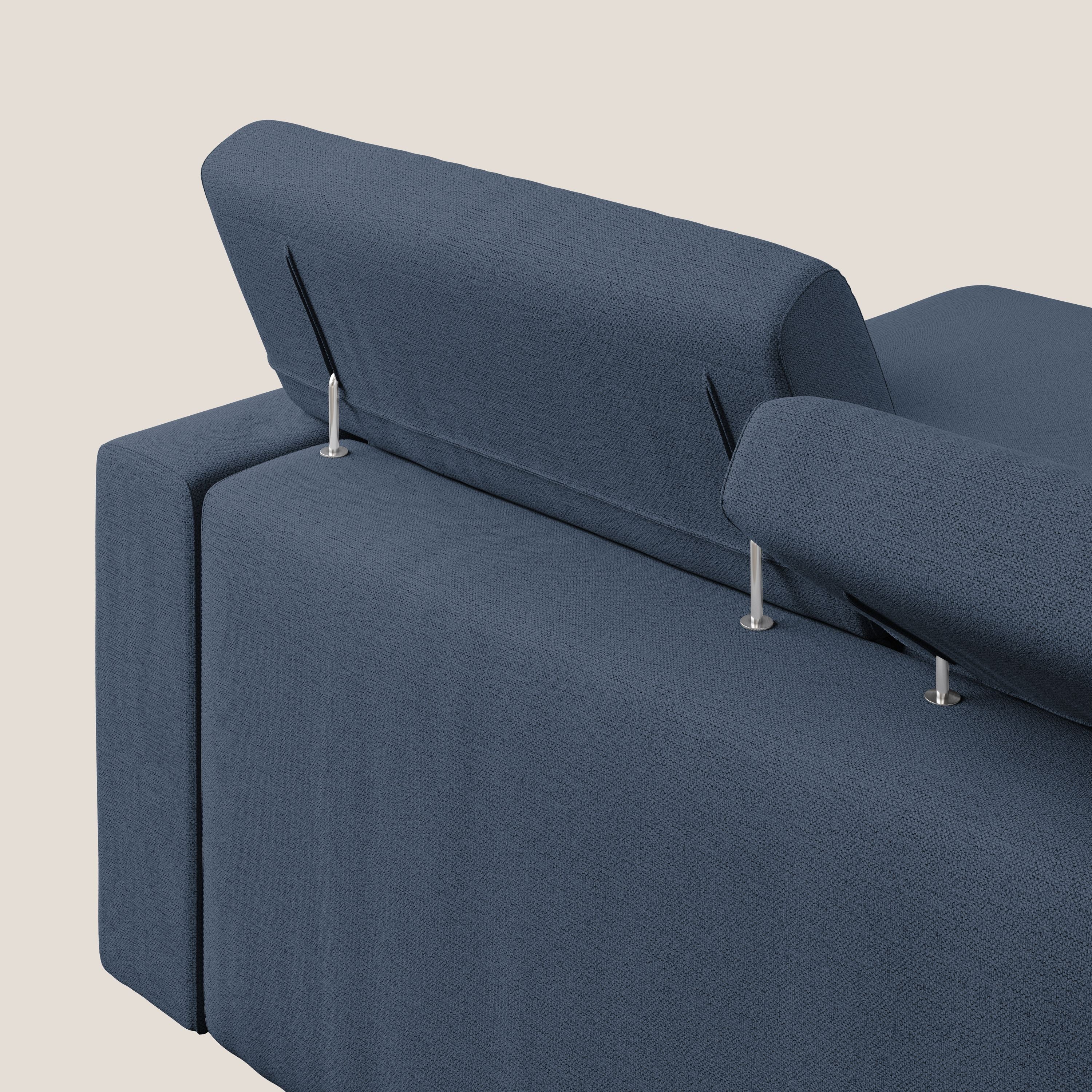 Dylan divano angolare con estraibile a cassettone in tessuto fiammato simil cotone impermeabile T19 blu - divani.store