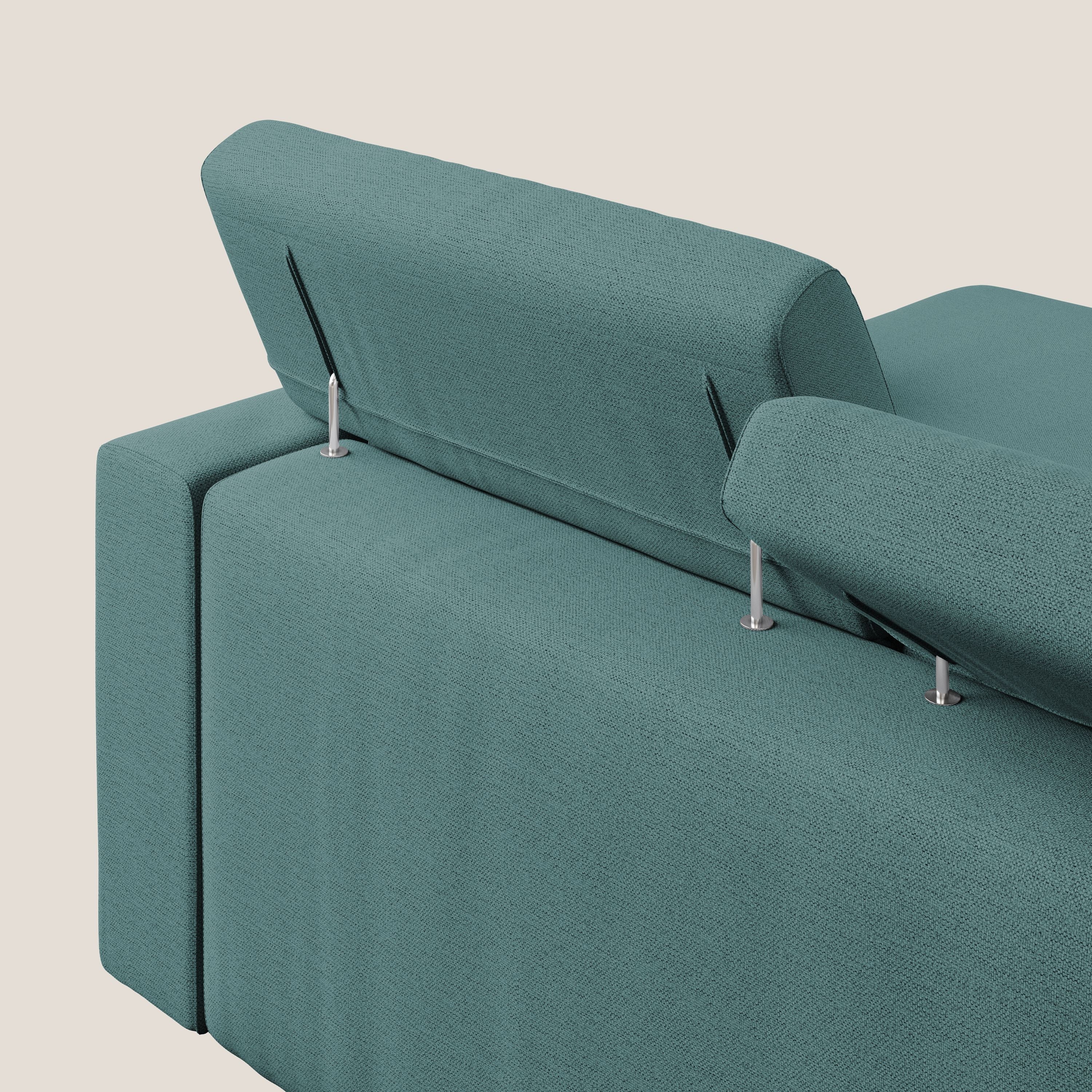 Dylan divano angolare con estraibile a cassettone in tessuto fiammato simil cotone impermeabile T19 petrolio - divani.store