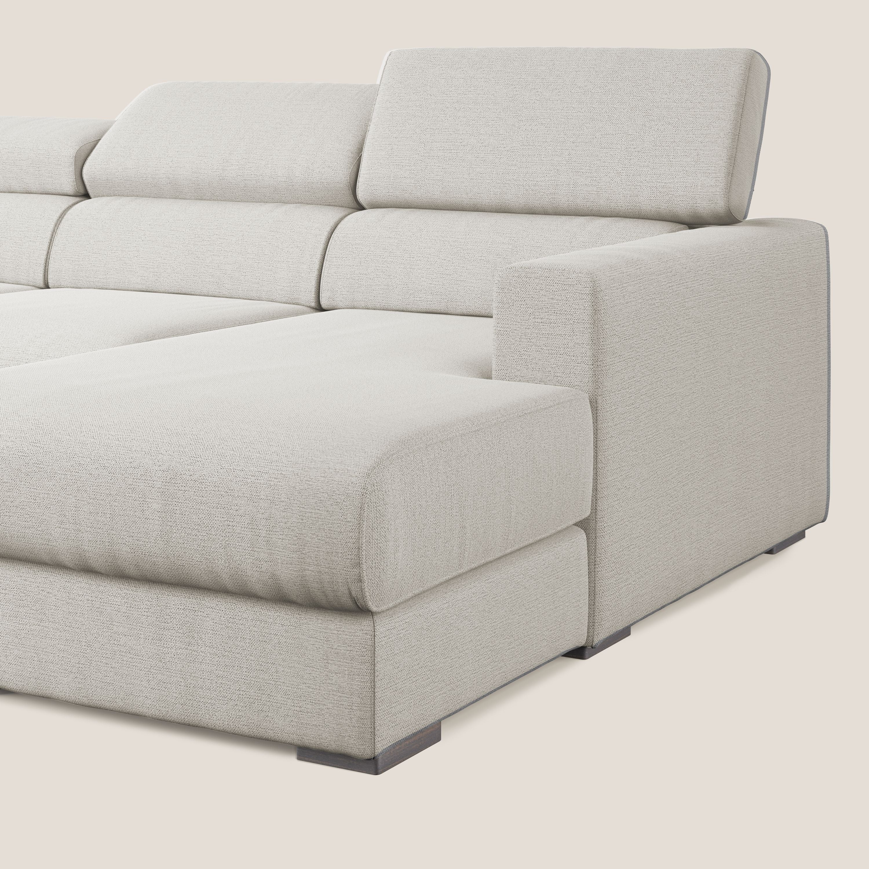 Dylan divano angolare con estraibile a cassettone in tessuto fiammato simil cotone impermeabile T19 panna - divani.store