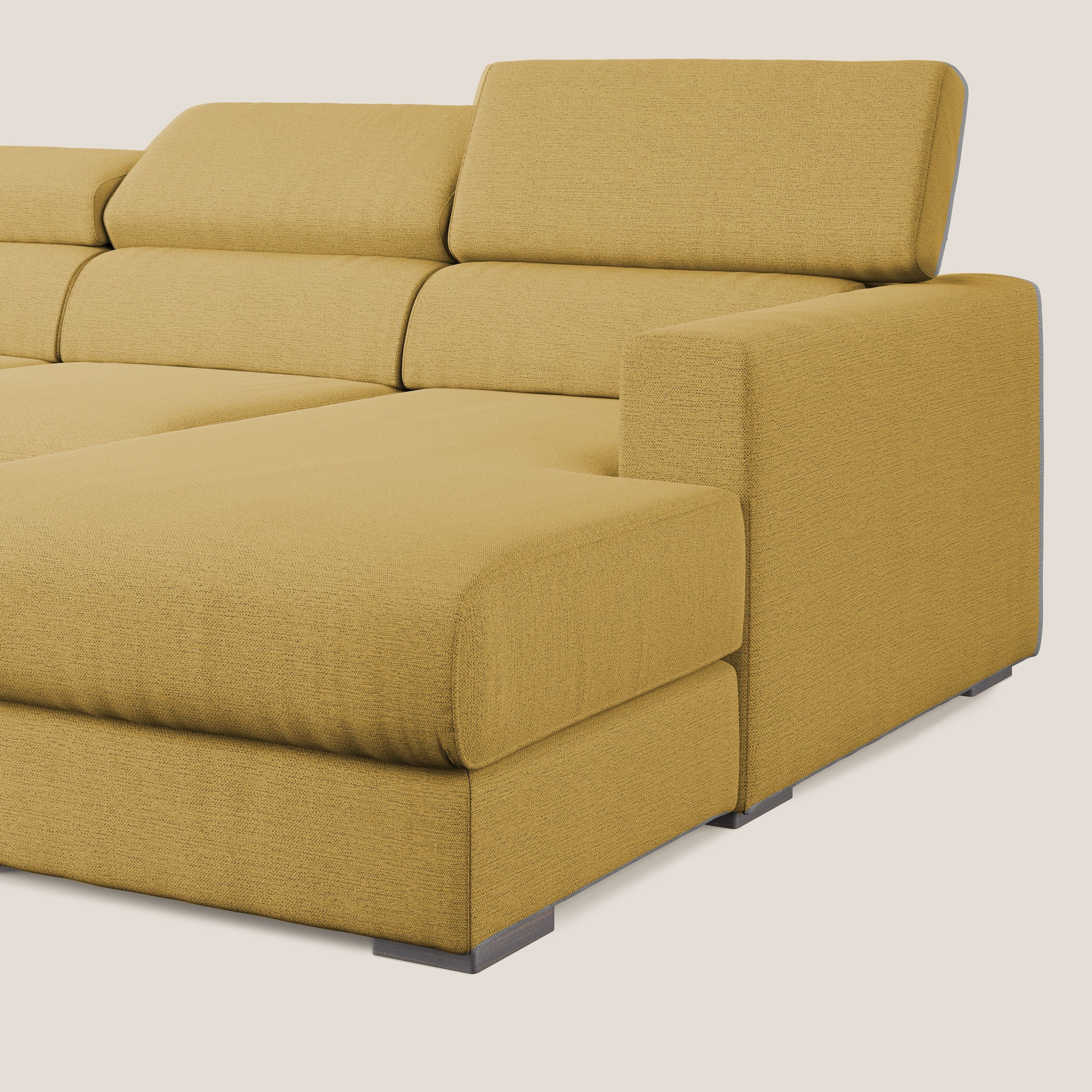 Dylan divano angolare con estraibile a cassettone in tessuto fiammato simil cotone impermeabile T19 giallo - divani.store