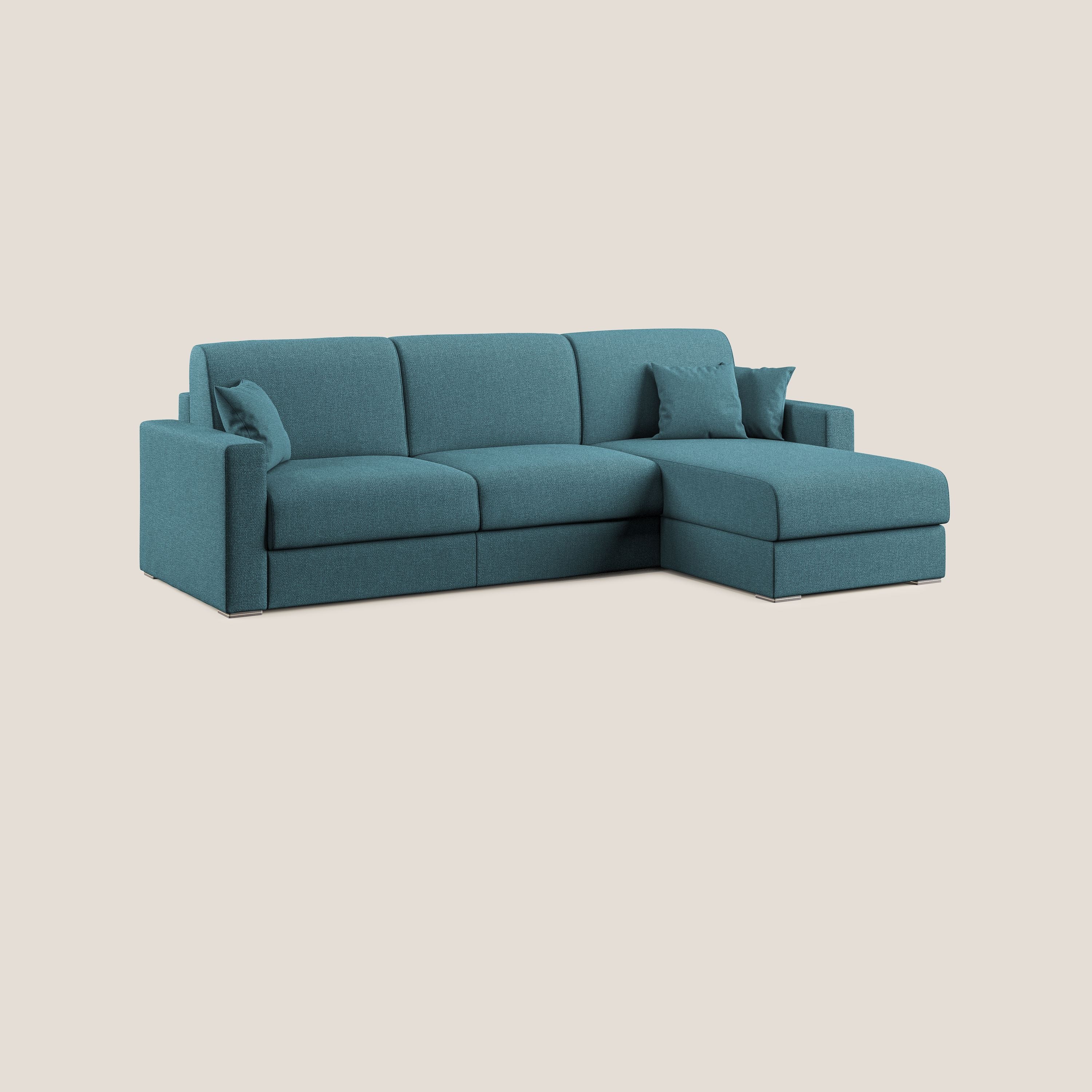 Best Divano letto angolare con penisola in tessuto smacchiabile QuickClean T08 azzurro - divani.store