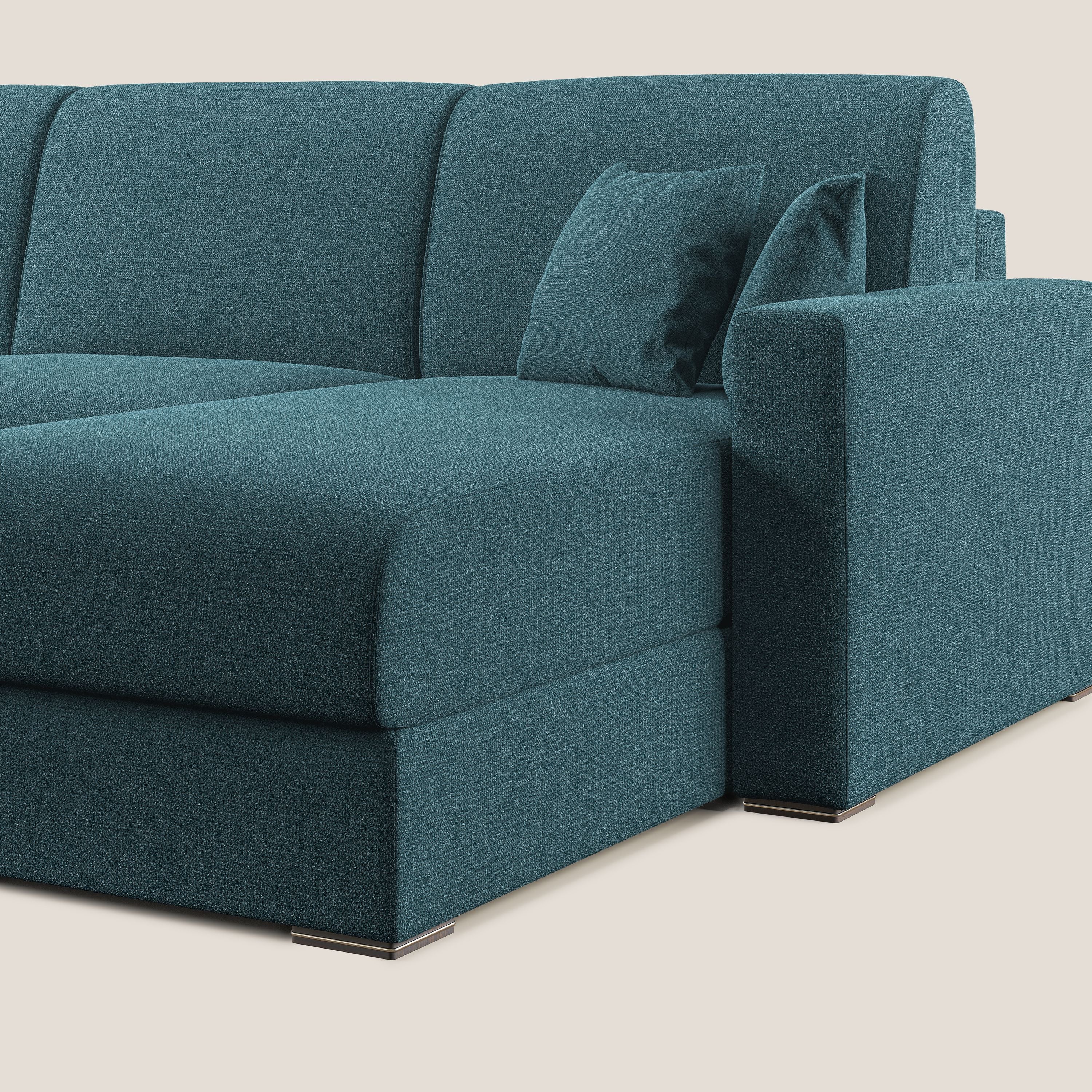 Best Divano letto angolare con penisola in tessuto smacchiabile QuickClean T08 azzurro - divani.store