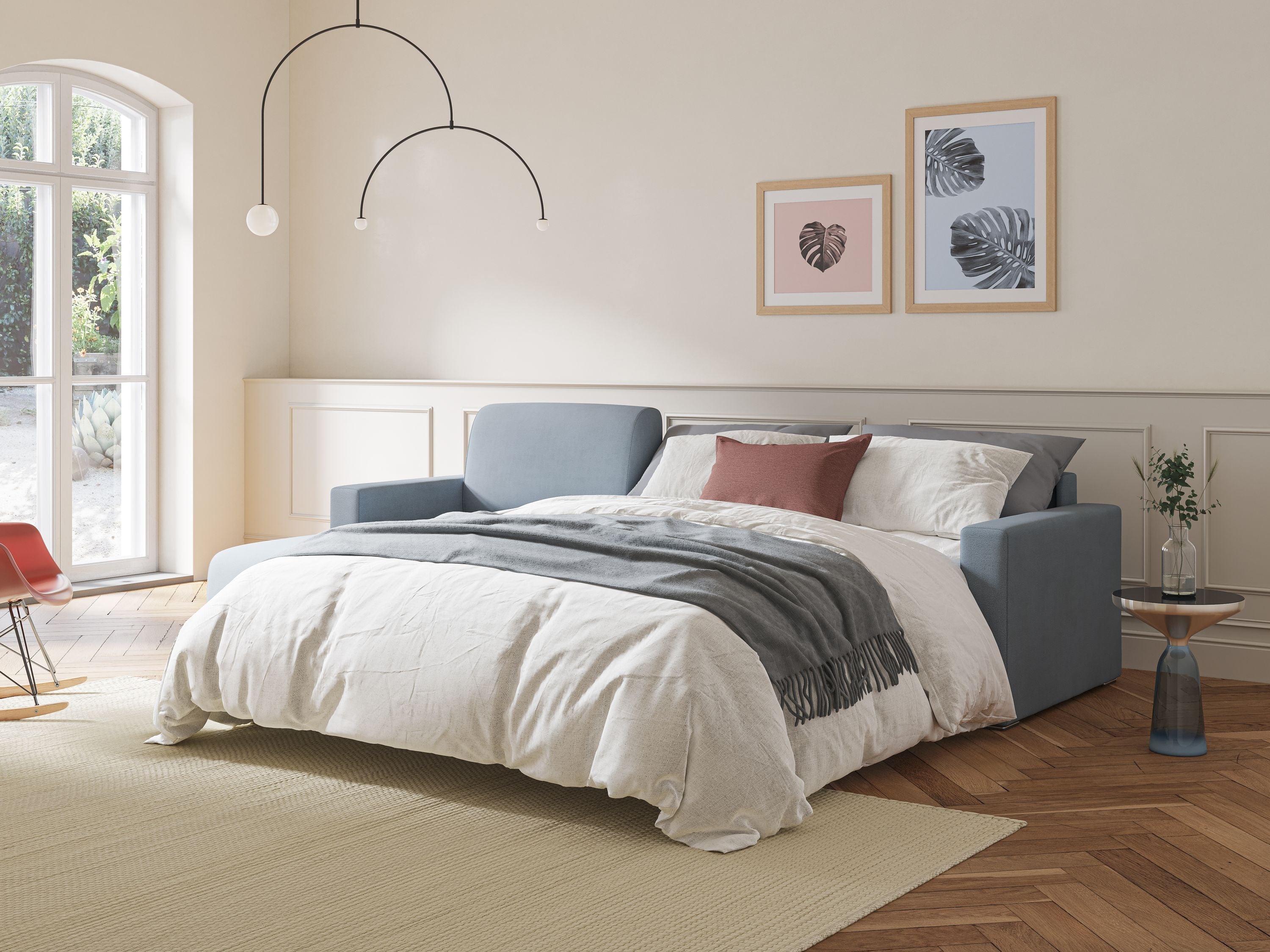 Best Divano letto angolare in tessuto impermeabile T02 azzurro - divani.store