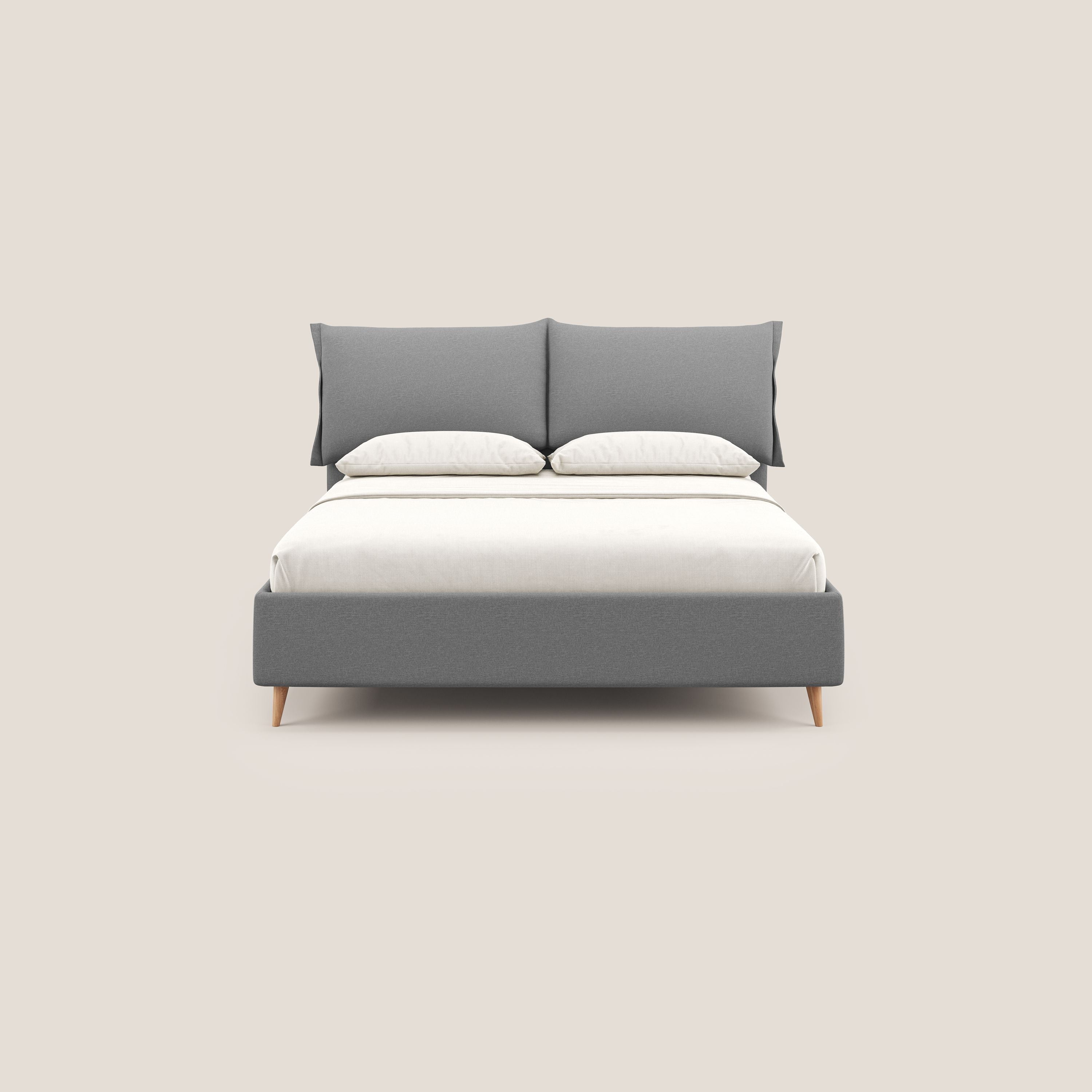 Elettra letto contenitore imbottito e sfoderabile con cuscini testata in tessuto impermeabile T13 grigio - divani.store