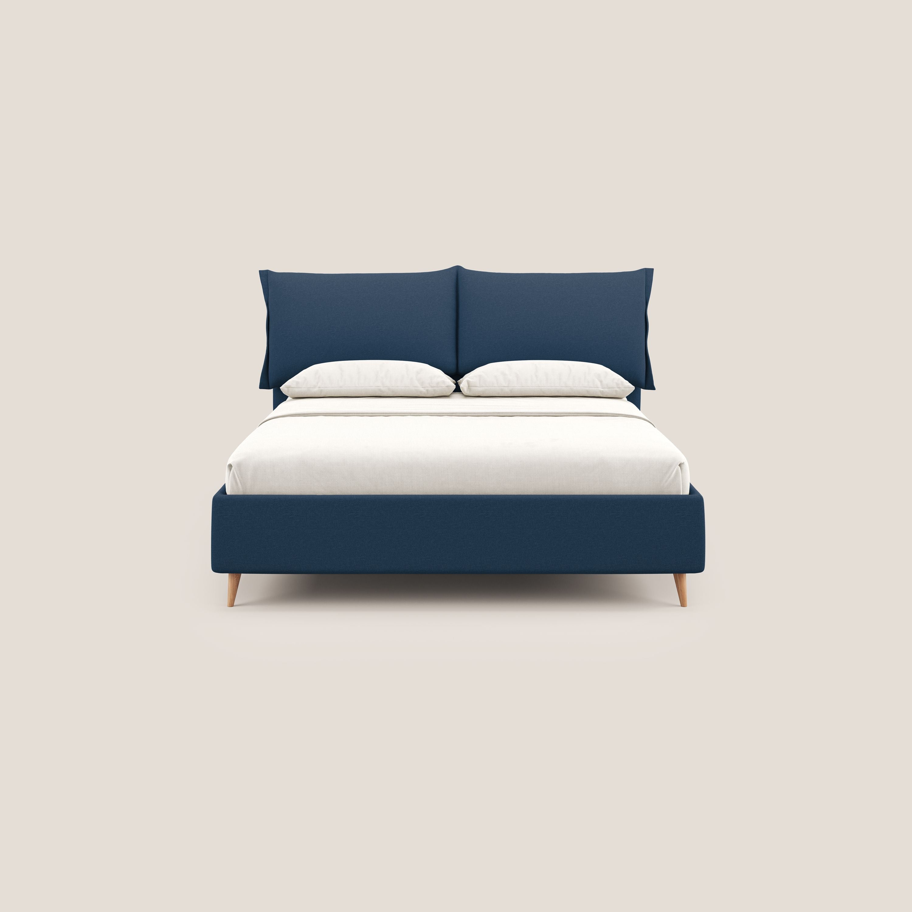 Elettra letto contenitore imbottito e sfoderabile con cuscini testata in tessuto impermeabile T13 blu - divani.store