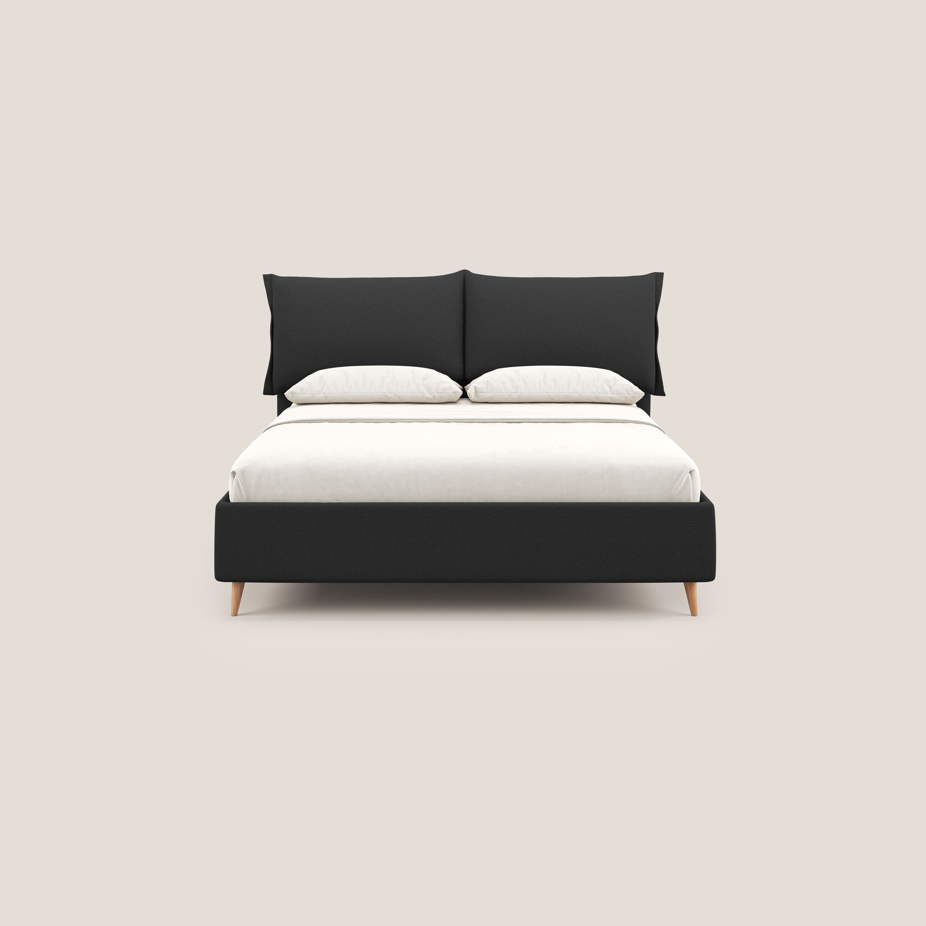 Elettra letto contenitore imbottito e sfoderabile con cuscini testata in tessuto impermeabile T13 antracite - divani.store