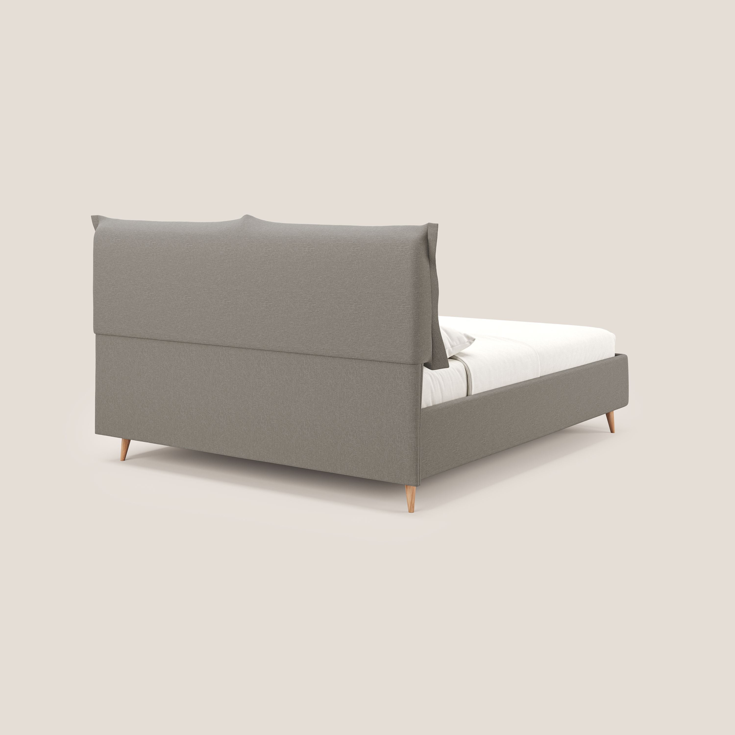 Elettra letto contenitore imbottito e sfoderabile con cuscini testata in tessuto impermeabile T13 tortora - divani.store