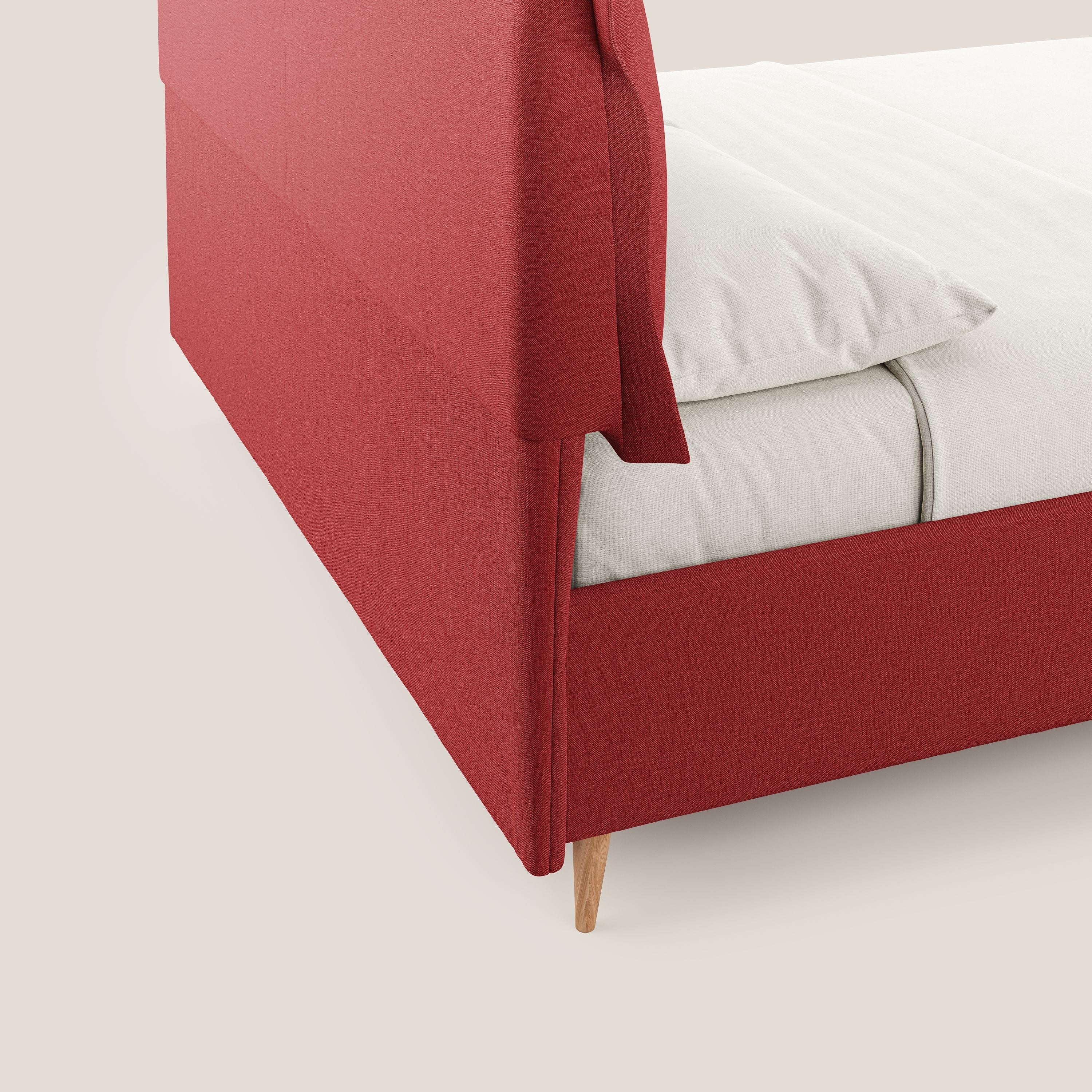 Elettra letto contenitore imbottito e sfoderabile con cuscini testata in tessuto impermeabile T13 rosso - divani.store