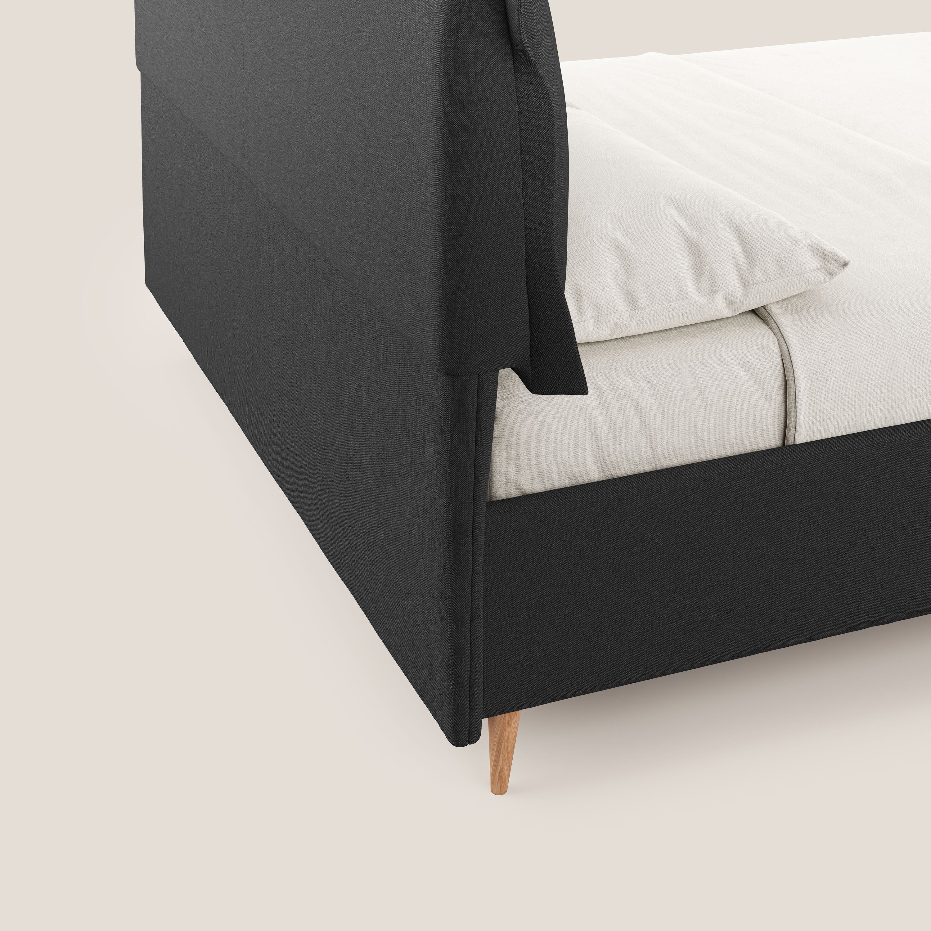 Elettra letto contenitore imbottito e sfoderabile con cuscini testata in tessuto impermeabile T13 antracite - divani.store