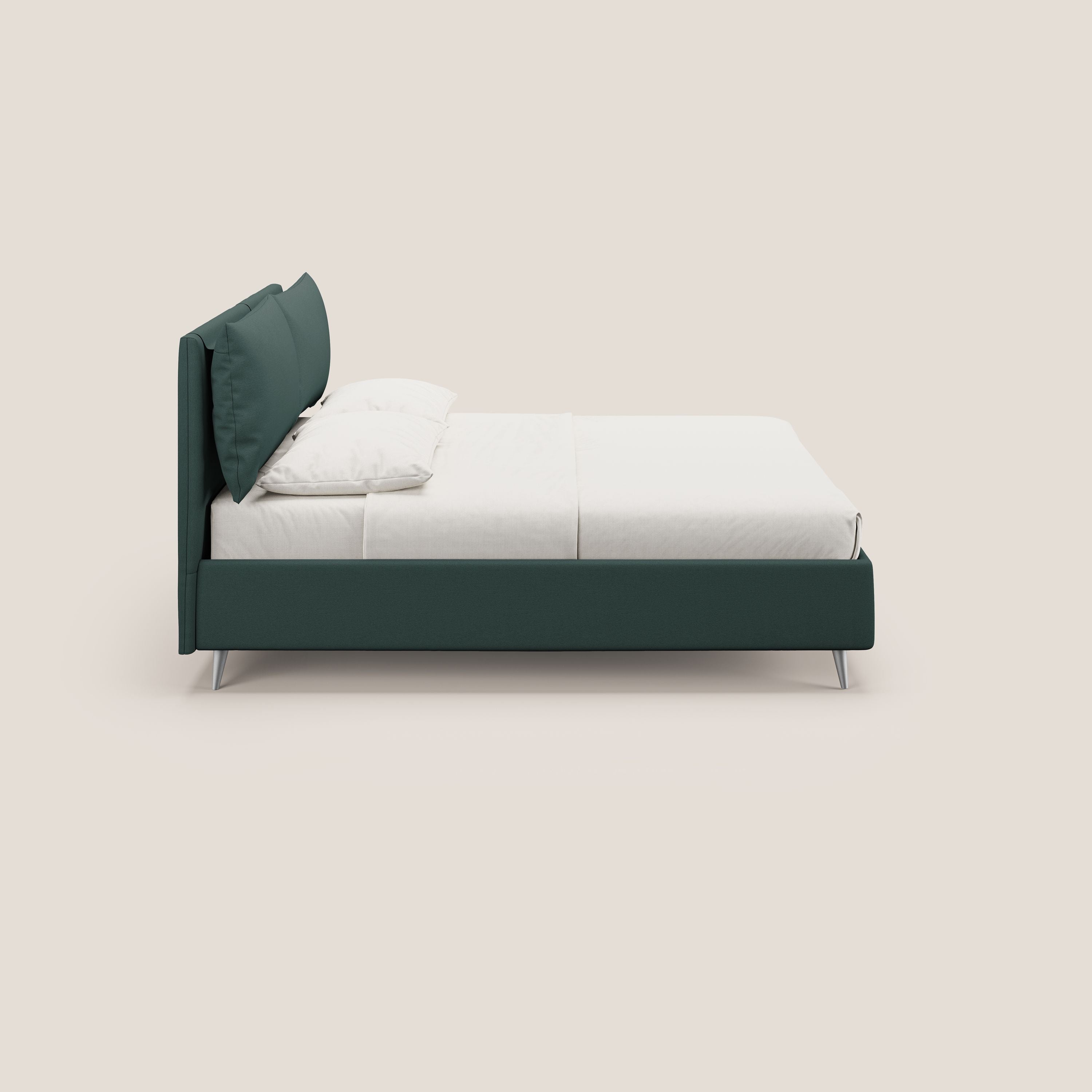 Elsa letto imbottito con vano contenitore in tessuto smacchiabile T05 verde - divani.store