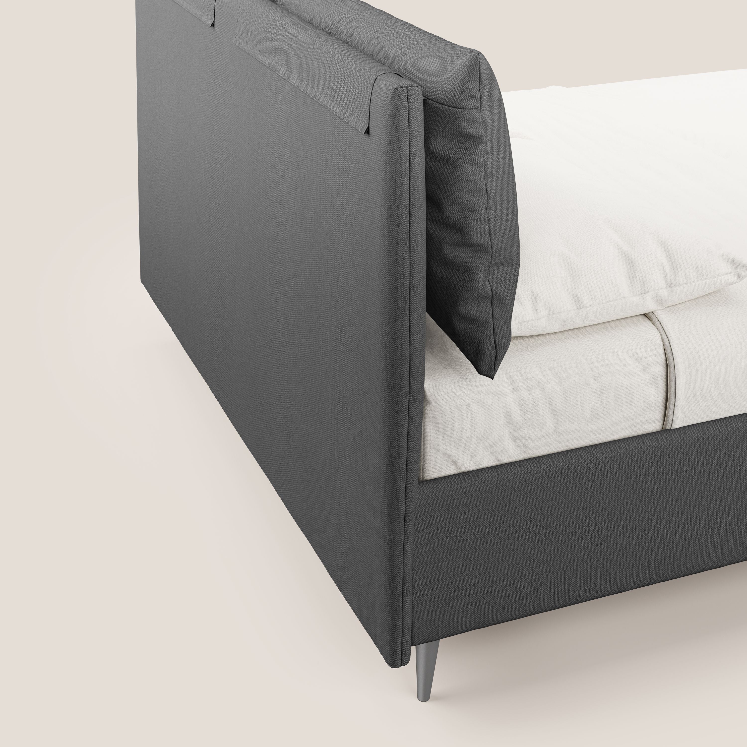 Elsa letto imbottito con vano contenitore in tessuto smacchiabile T05 antracite - divani.store