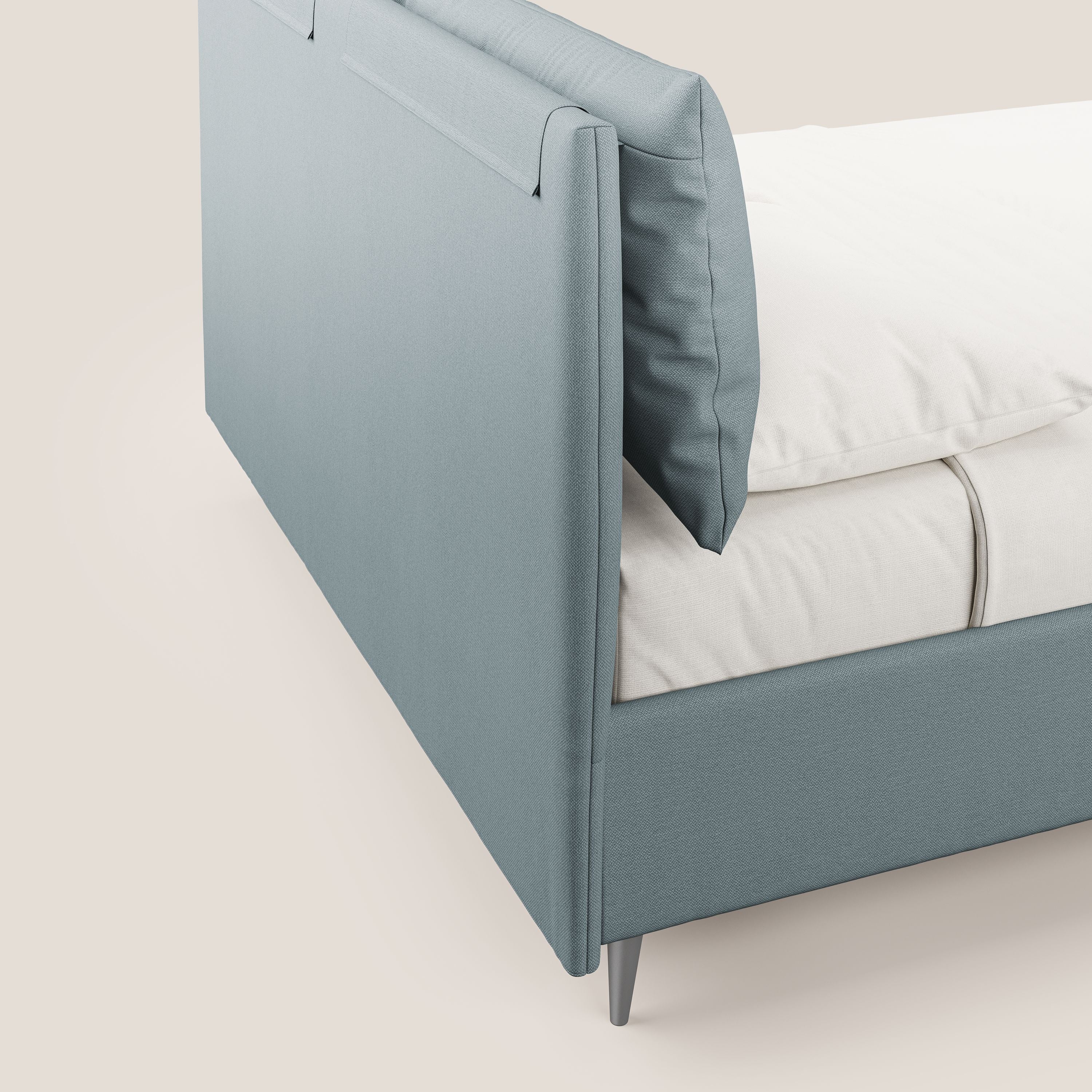 Elsa letto imbottito con vano contenitore in tessuto smacchiabile T05 carta da zucchero - divani.store