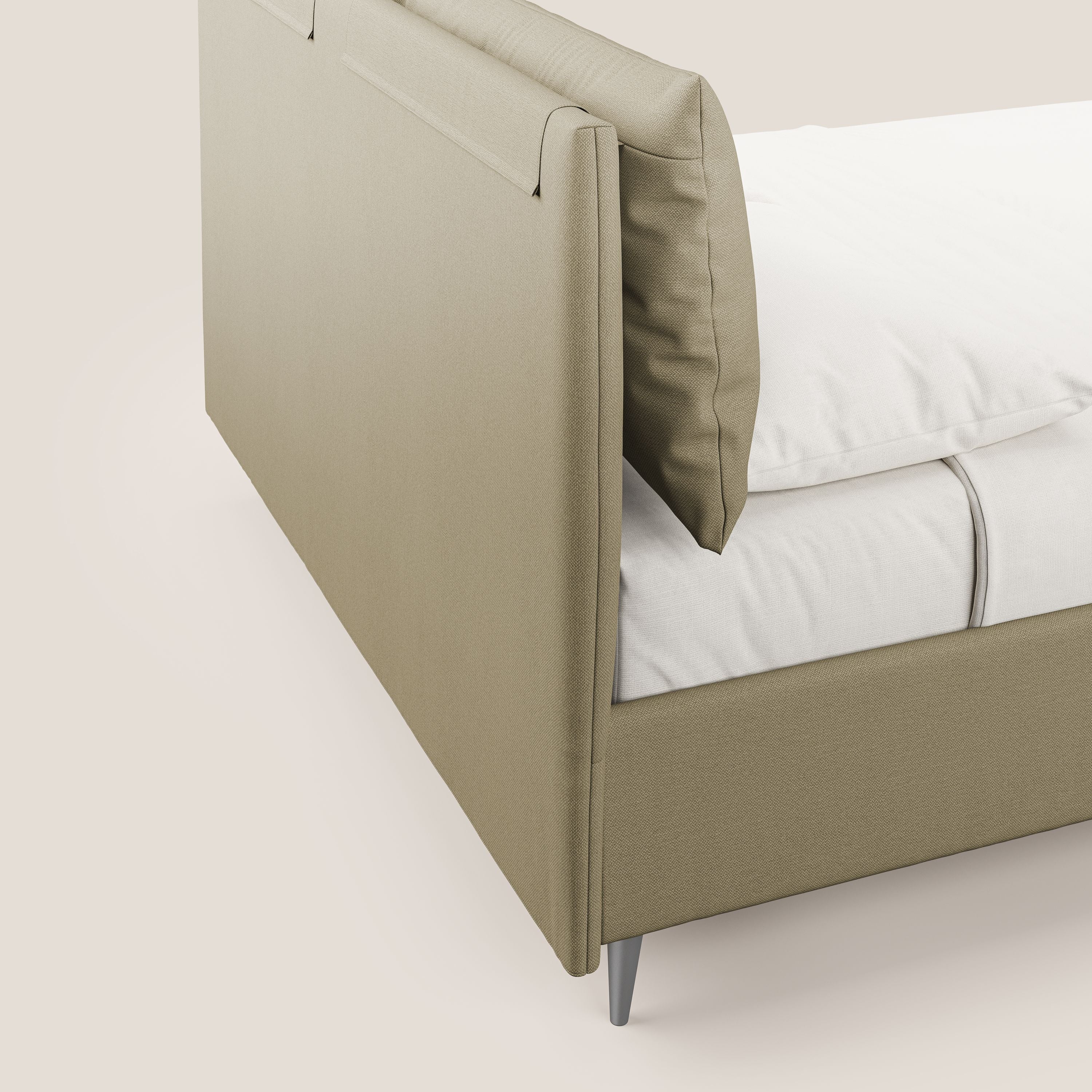 Elsa letto imbottito con vano contenitore in tessuto smacchiabile T05 cammello - divani.store