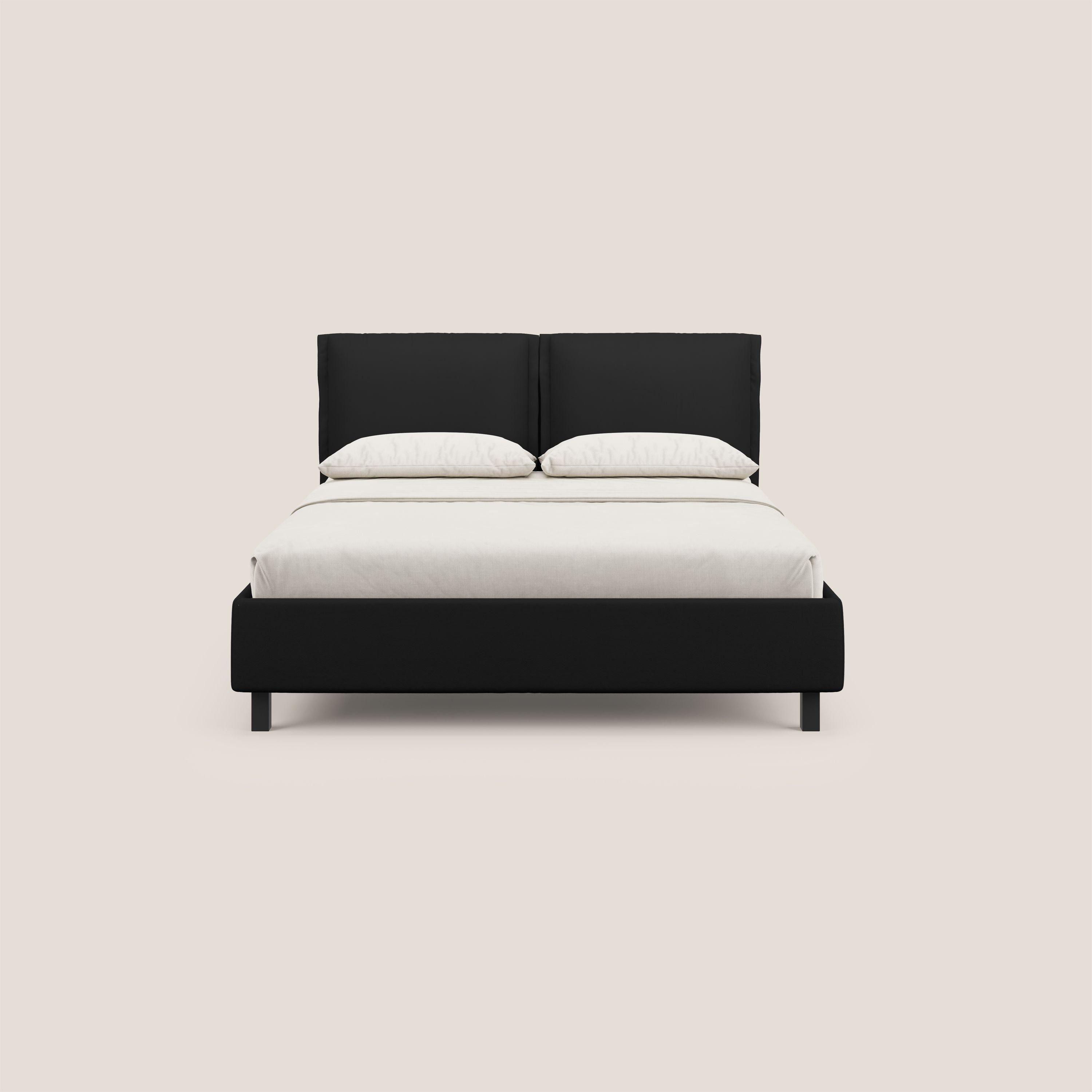 Emma letto contenitore con cuscini mobili in microfibra smacchiabile T11 nero - divani.store