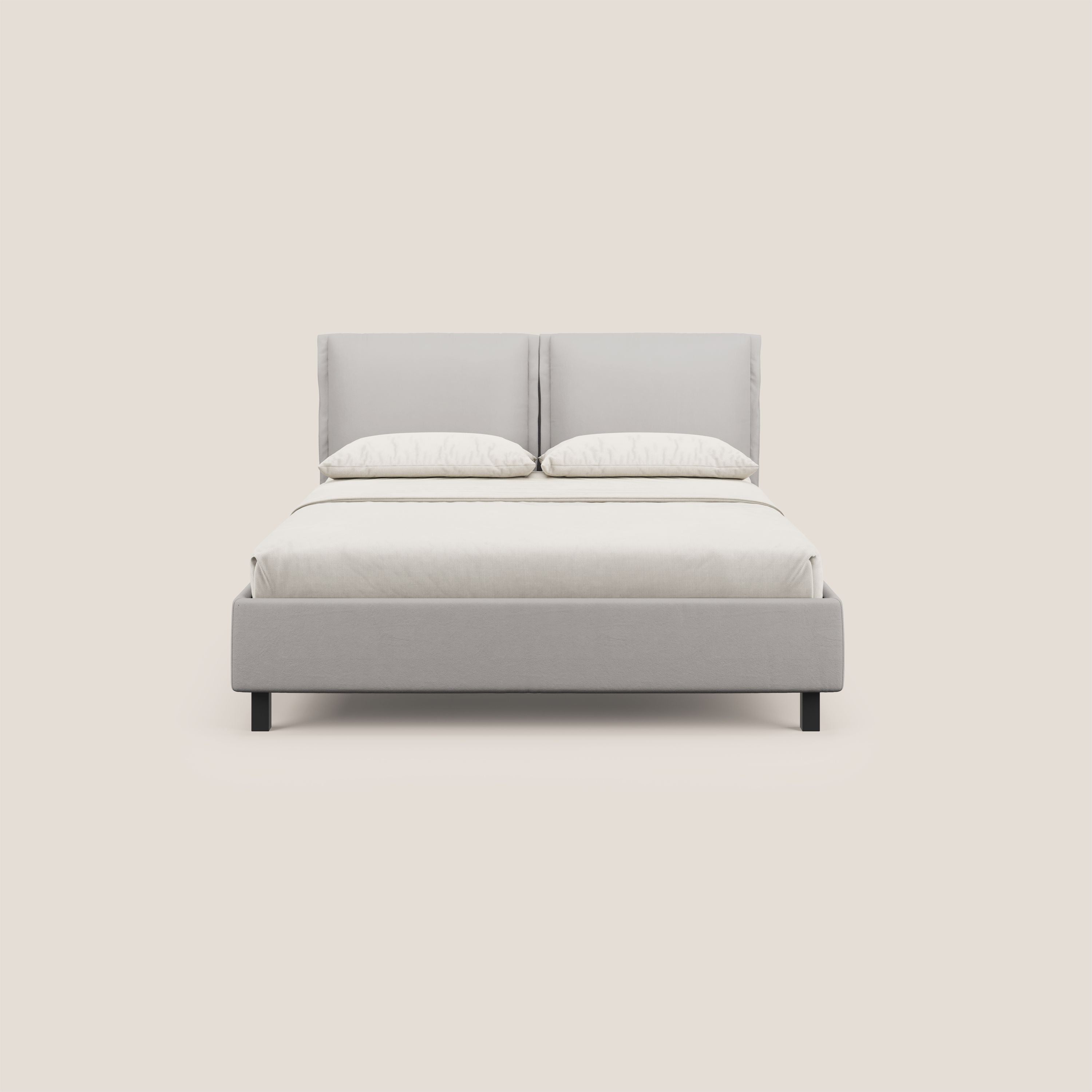 Emma letto contenitore con cuscini mobili in microfibra smacchiabile T11 grigio chiaro - divani.store