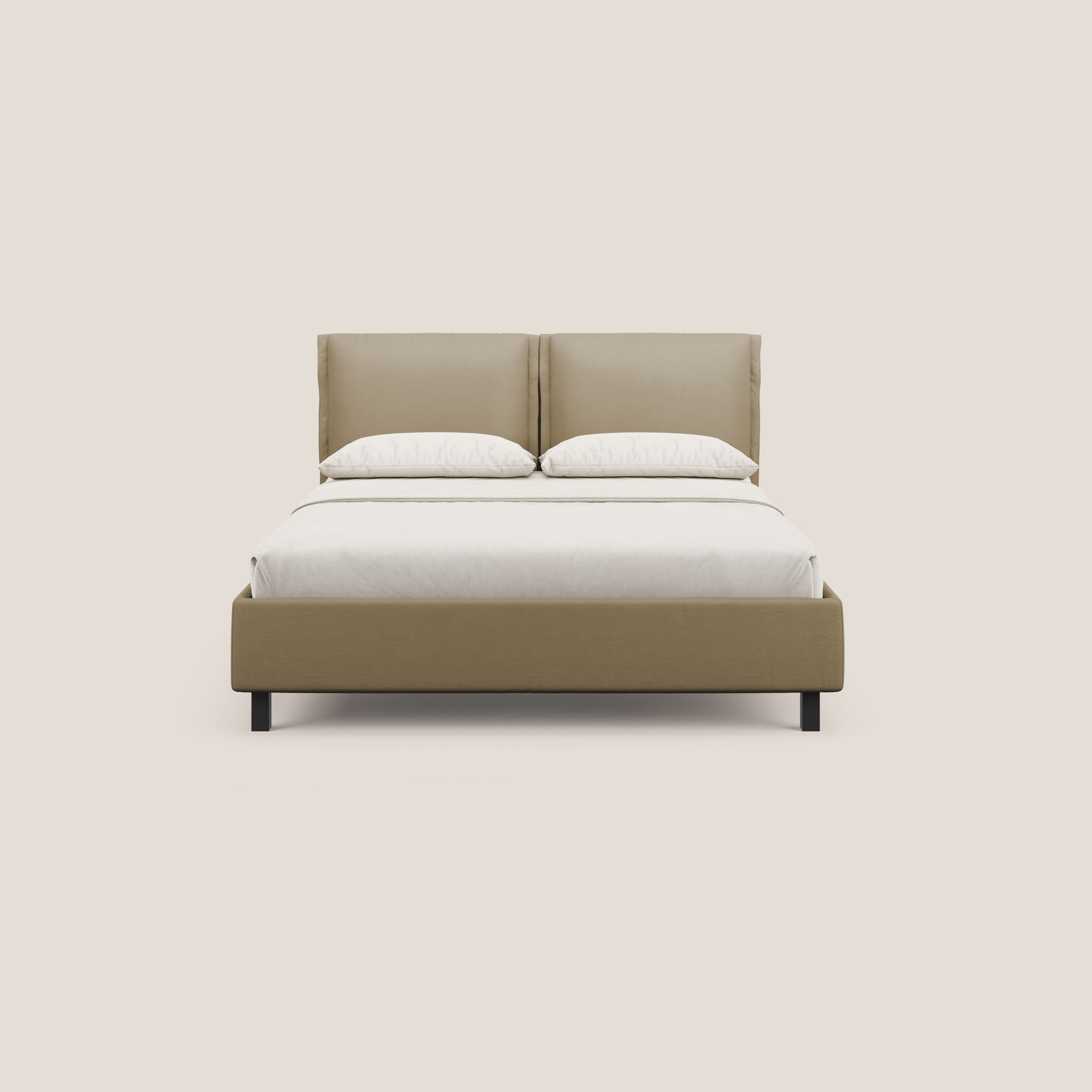 Emma letto contenitore con cuscini mobili in microfibra smacchiabile T11 beige - divani.store