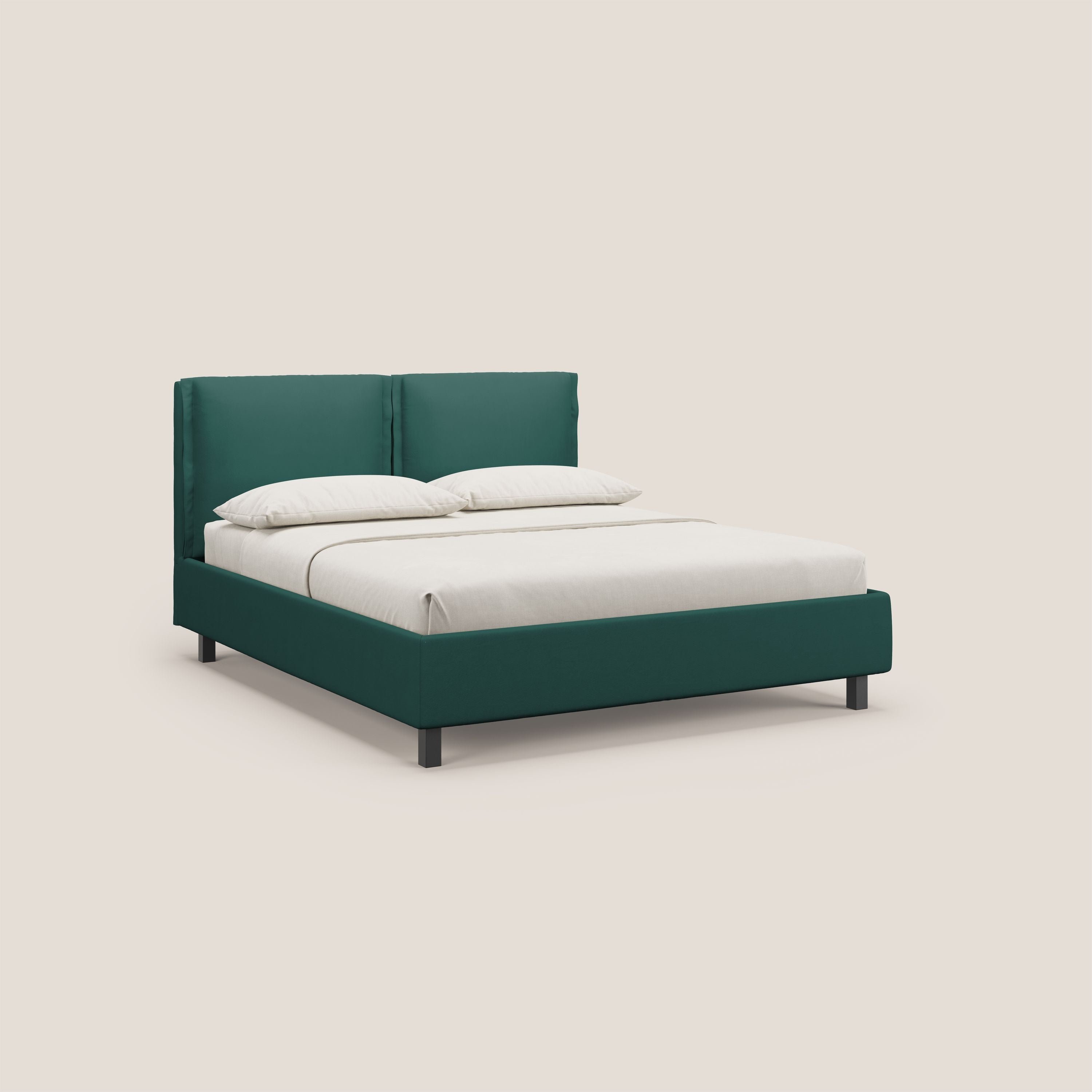 Emma letto contenitore con cuscini mobili in microfibra smacchiabile T11 petrolio - divani.store