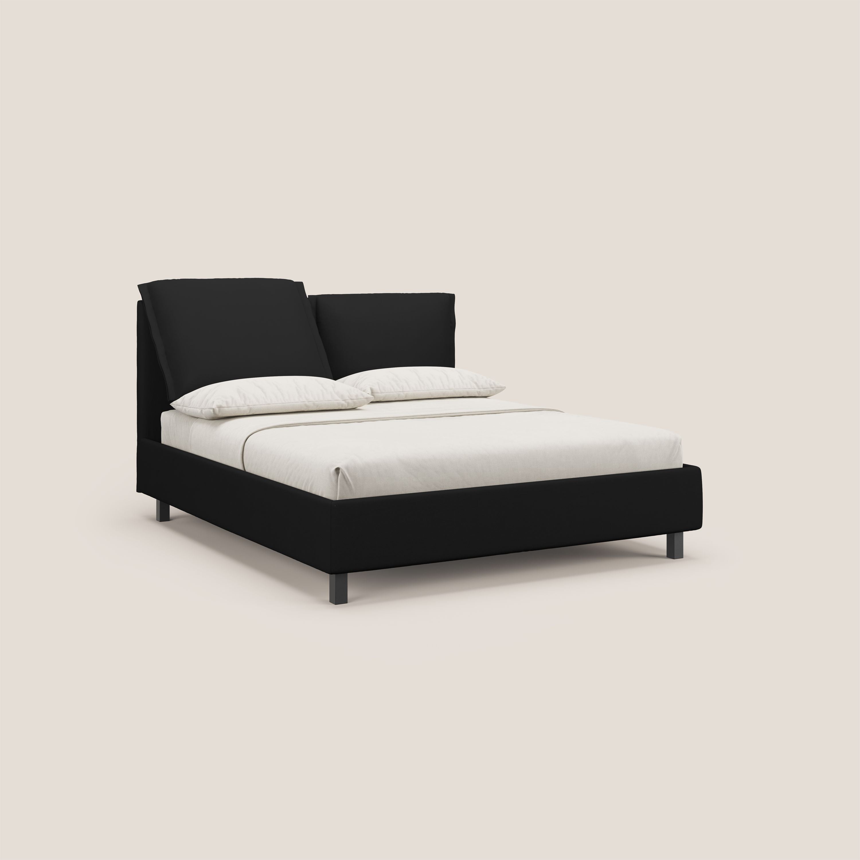 Emma letto contenitore con cuscini mobili in microfibra smacchiabile T11 nero - divani.store