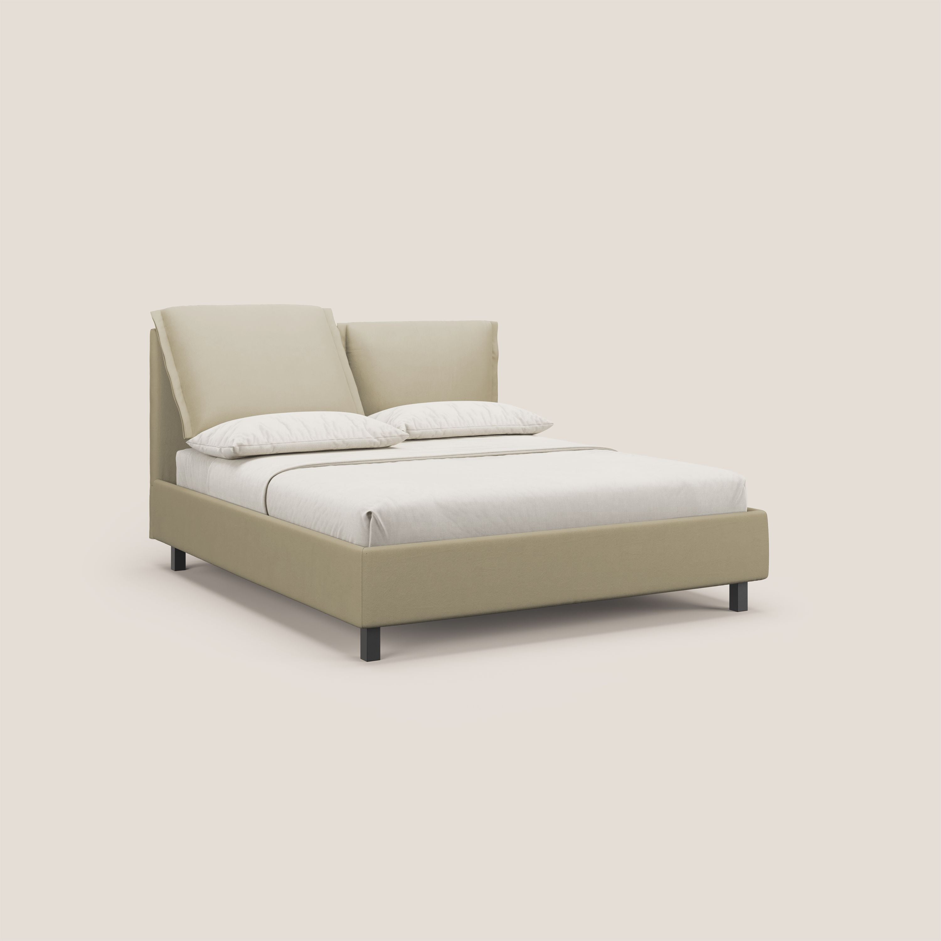 Emma letto contenitore con cuscini mobili in microfibra smacchiabile T11 panna - divani.store