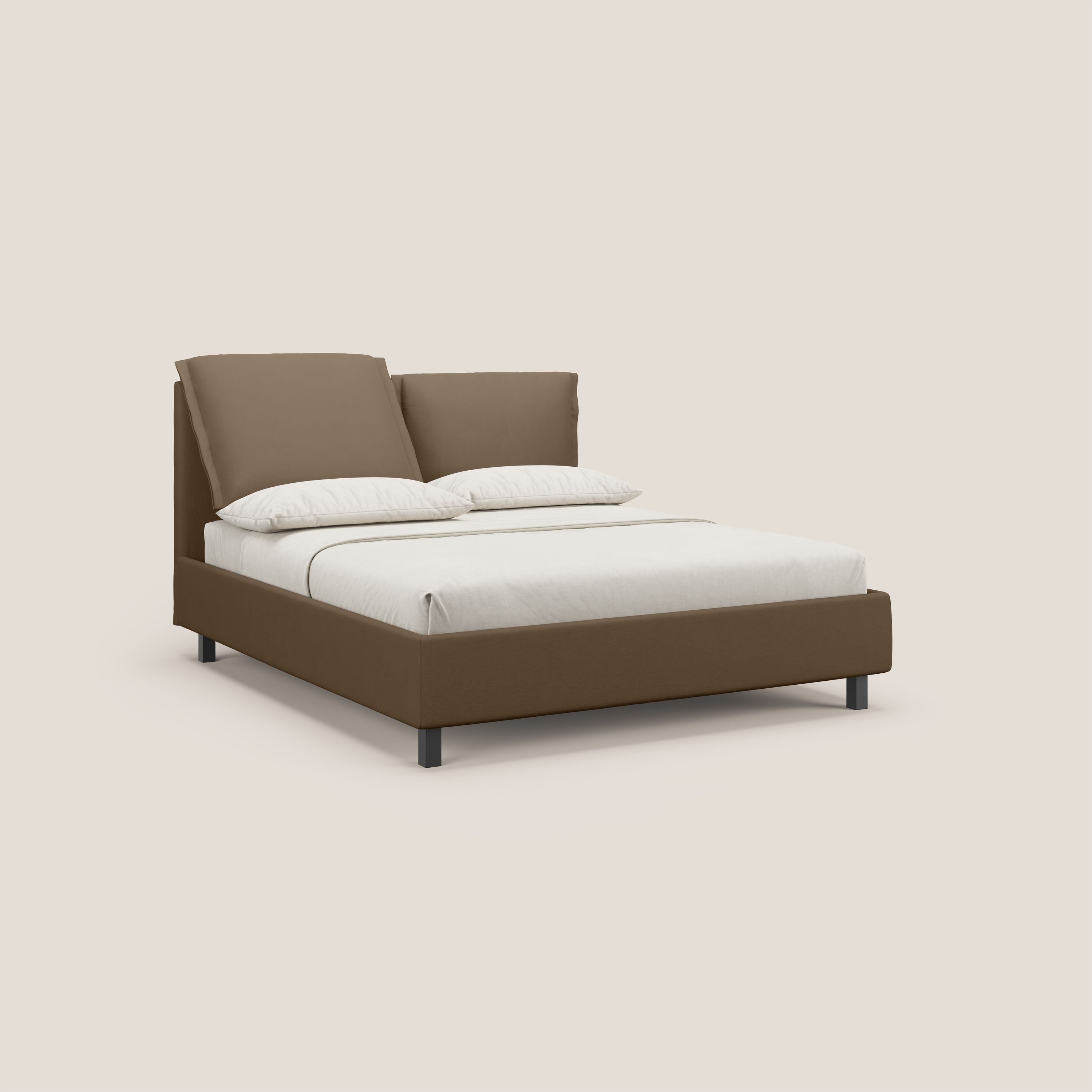 Emma letto contenitore con cuscini mobili in microfibra smacchiabile T11 marrone - divani.store