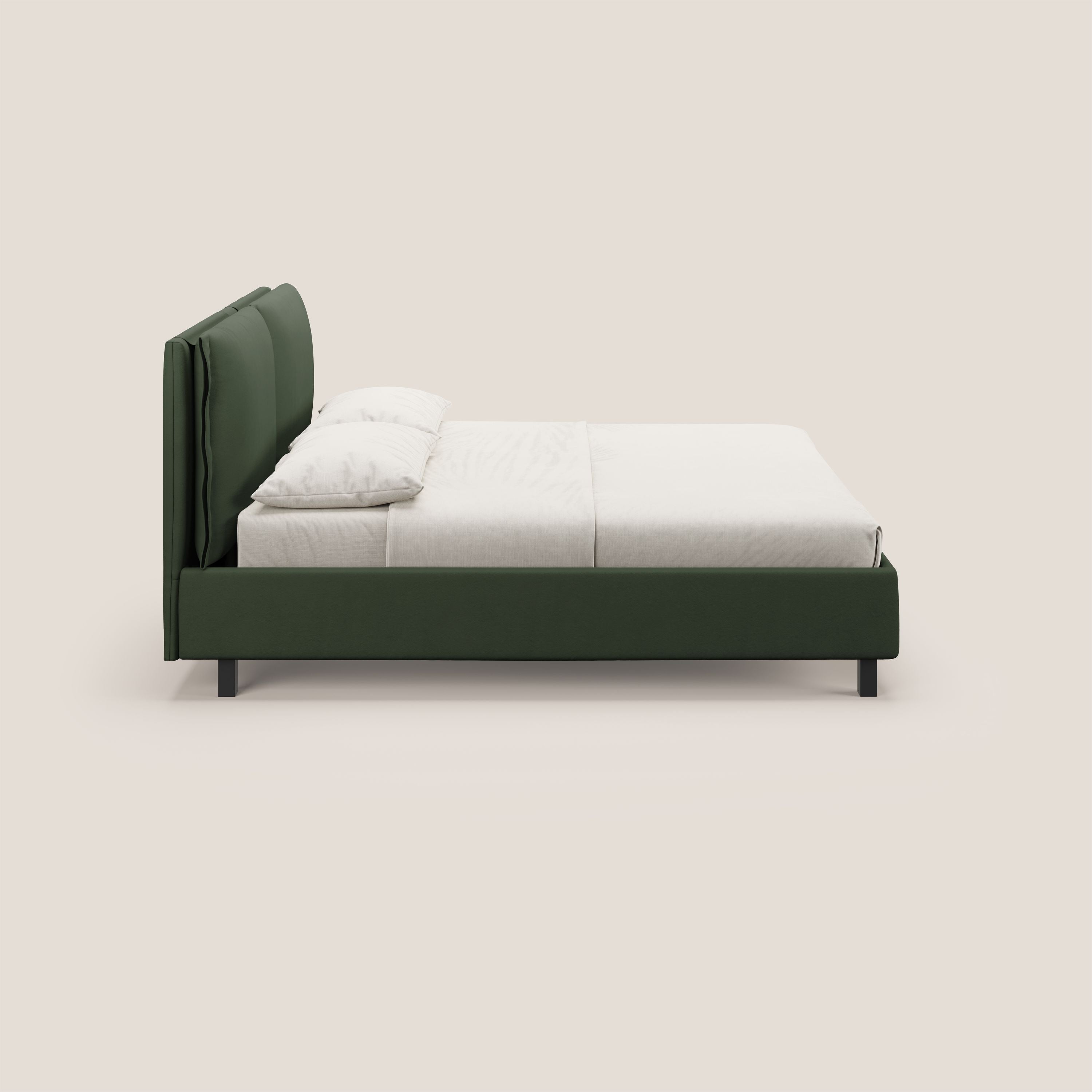Emma letto contenitore con cuscini mobili in microfibra smacchiabile T11 verde - divani.store