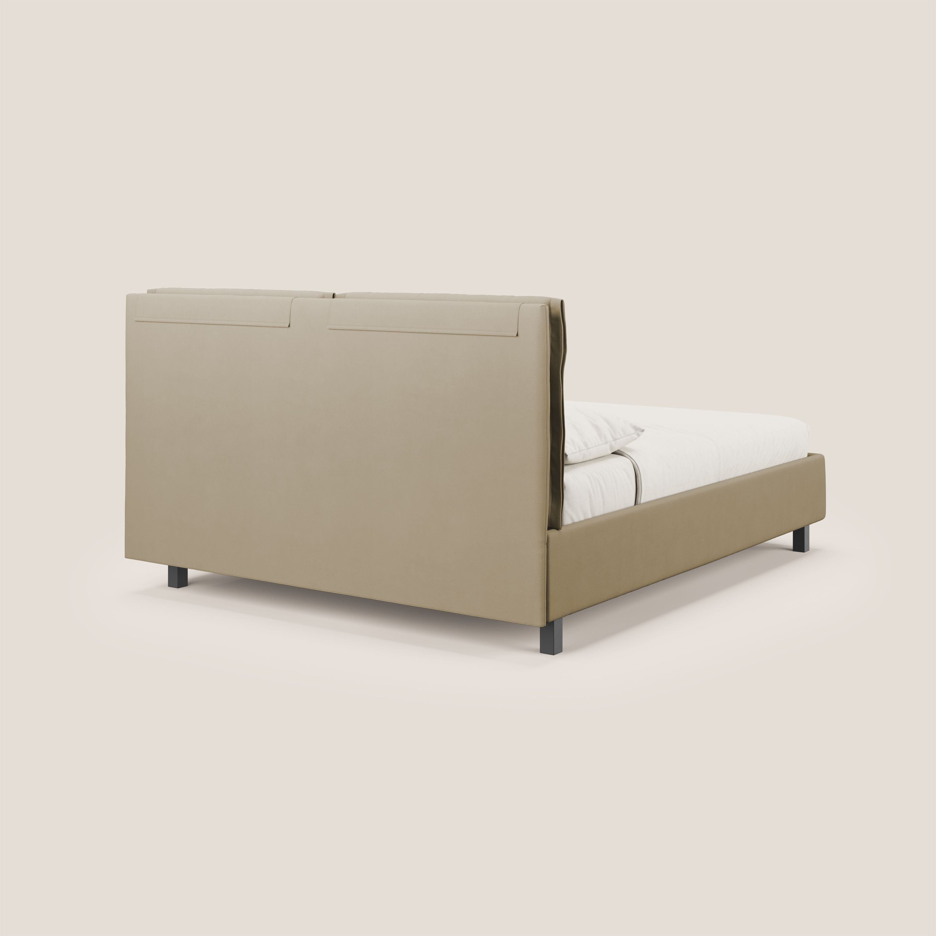 Emma letto contenitore con cuscini mobili in microfibra smacchiabile T11 beige - divani.store