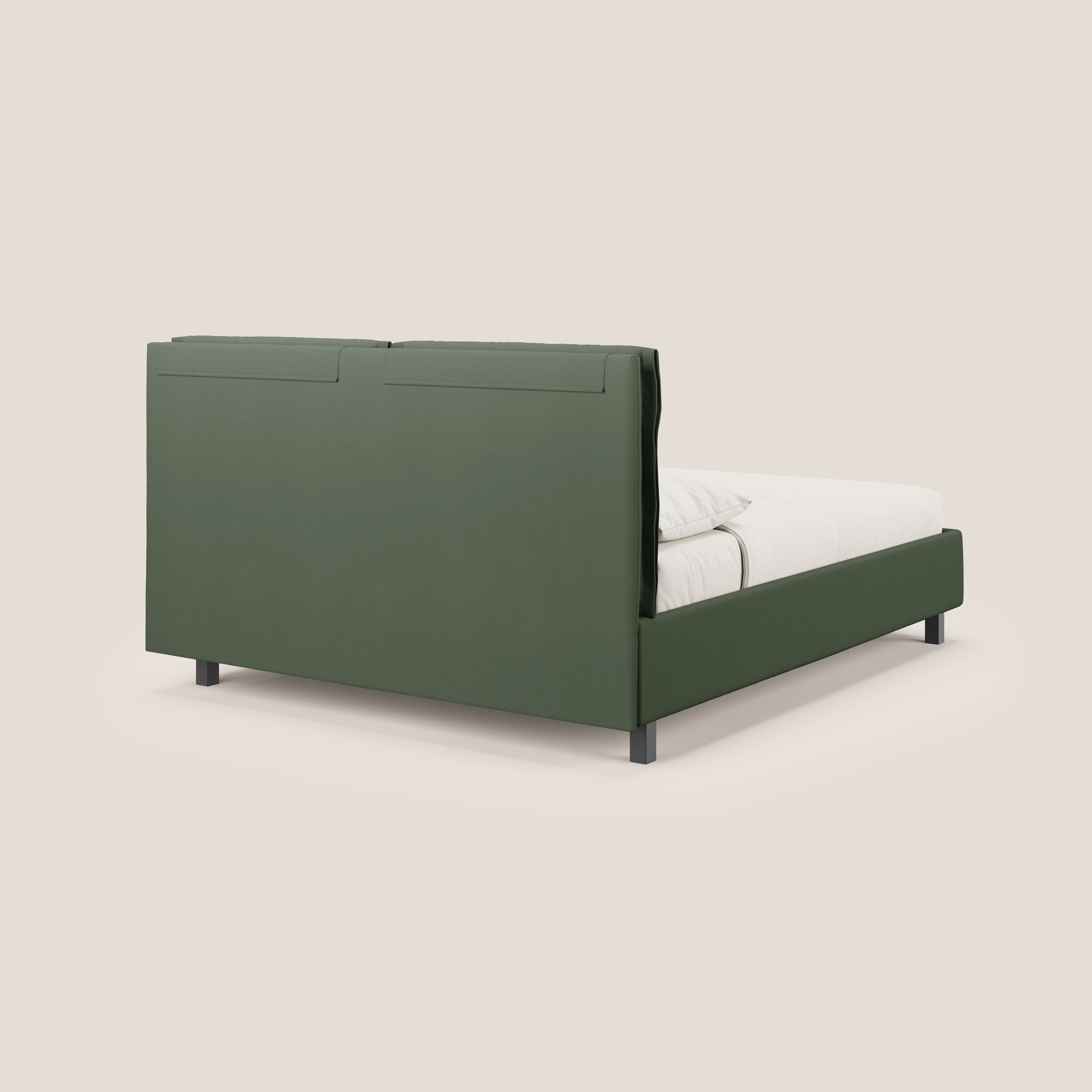 Emma letto contenitore con cuscini mobili in microfibra smacchiabile T11 verde - divani.store