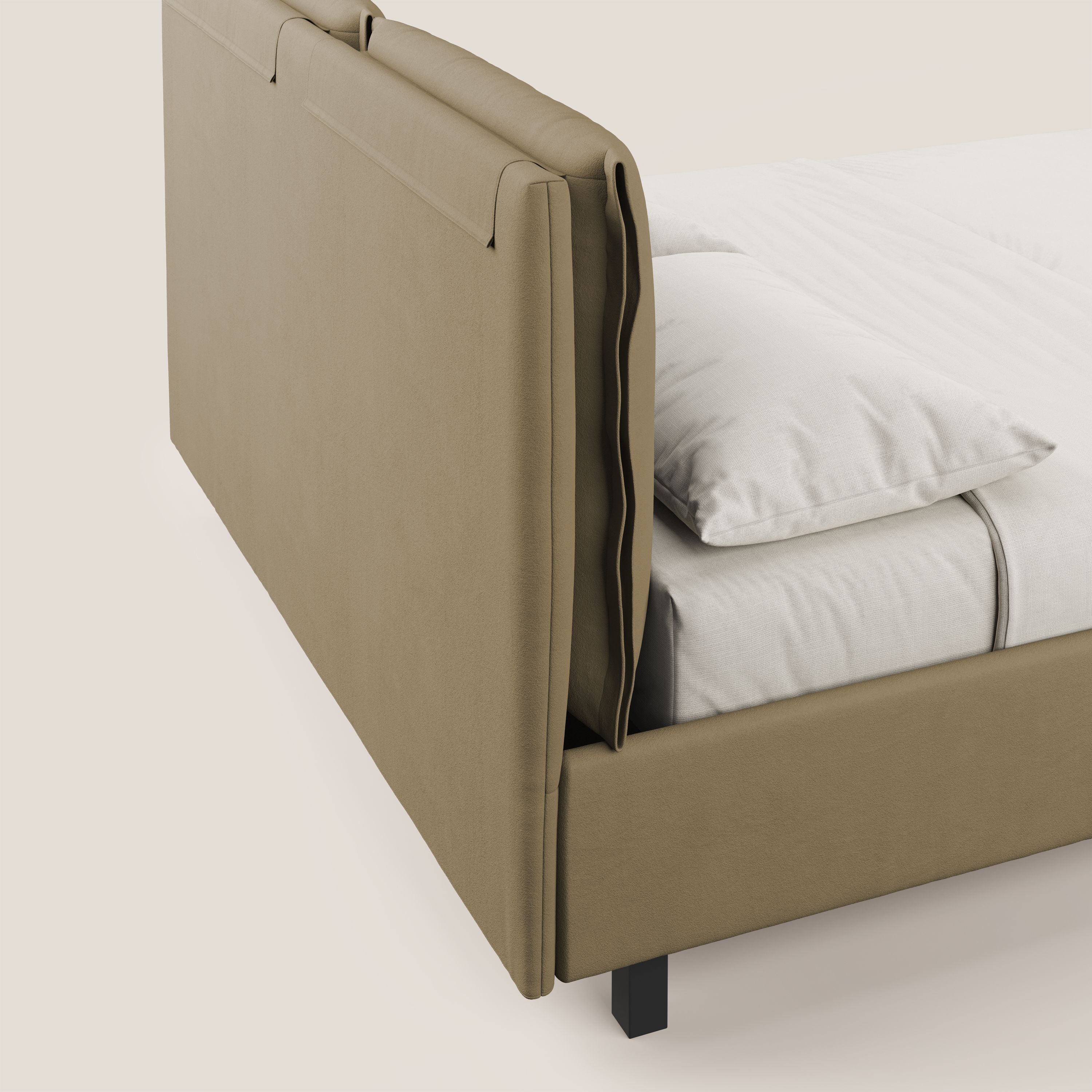 Emma letto contenitore con cuscini mobili in microfibra smacchiabile T11 beige - divani.store